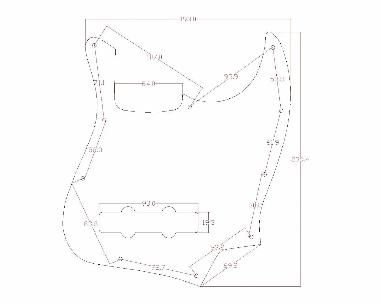 KAISH 4-strunowy J basowy Pickguard Bass Pick Guard Scratch Plate for Jazz J Bass Made in USA/Mexico Black/White Grid