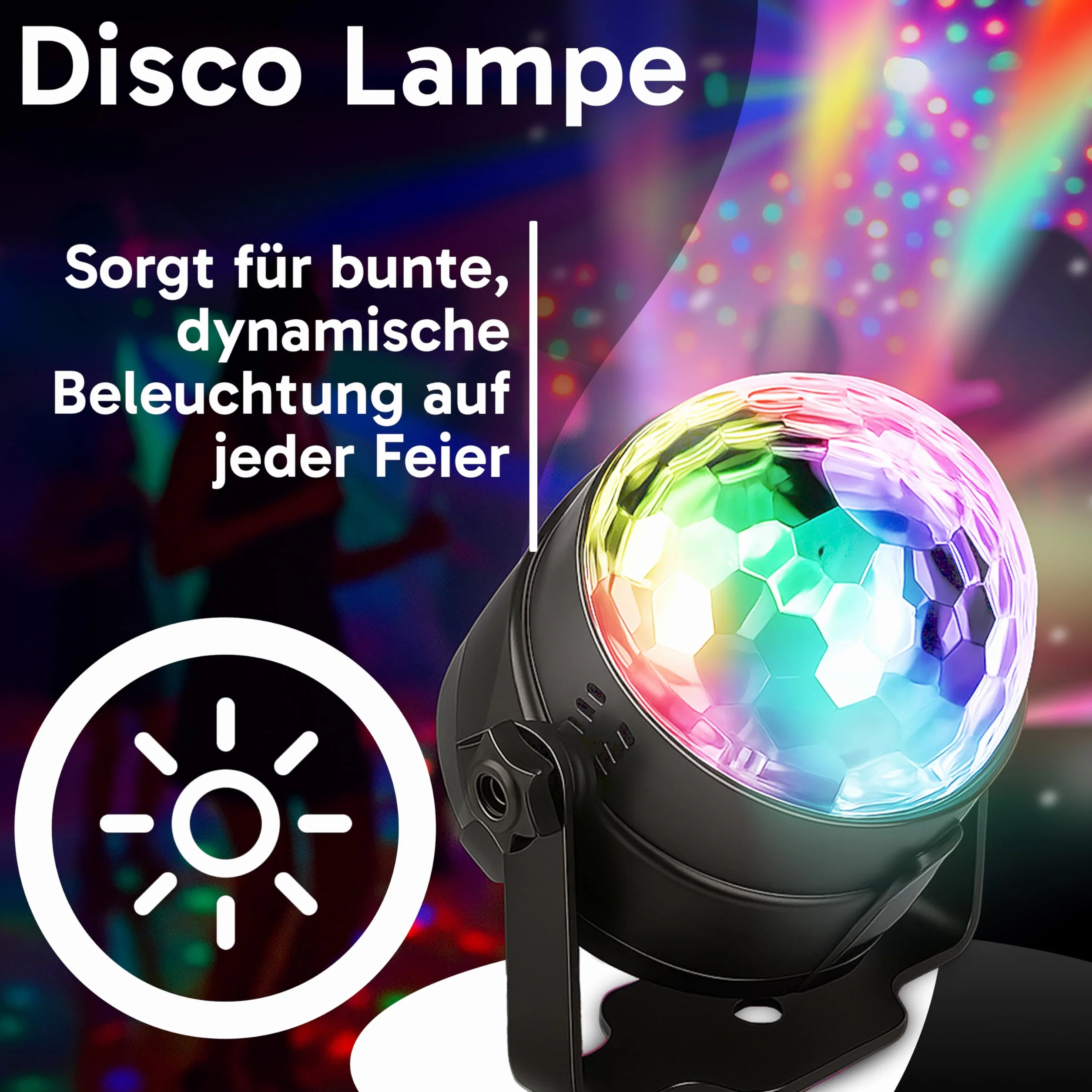 Retoo Kula dyskotekowa, 360° sterowana muzyką, oświetlenie dyskotekowe LED, lampa na imprezę DJ, obracana o 360°, z 3 kolorami światła, lampa dyskotekowa na imprezę, urodziny dziecka, oświetlenie