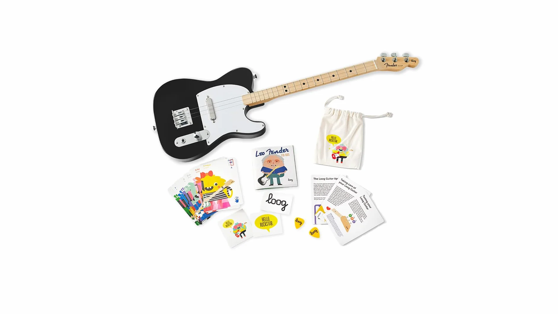 Fender x Loog Telecaster dziecięca gitara elektryczna 3 struny zestaw dla początkujących (czarny)