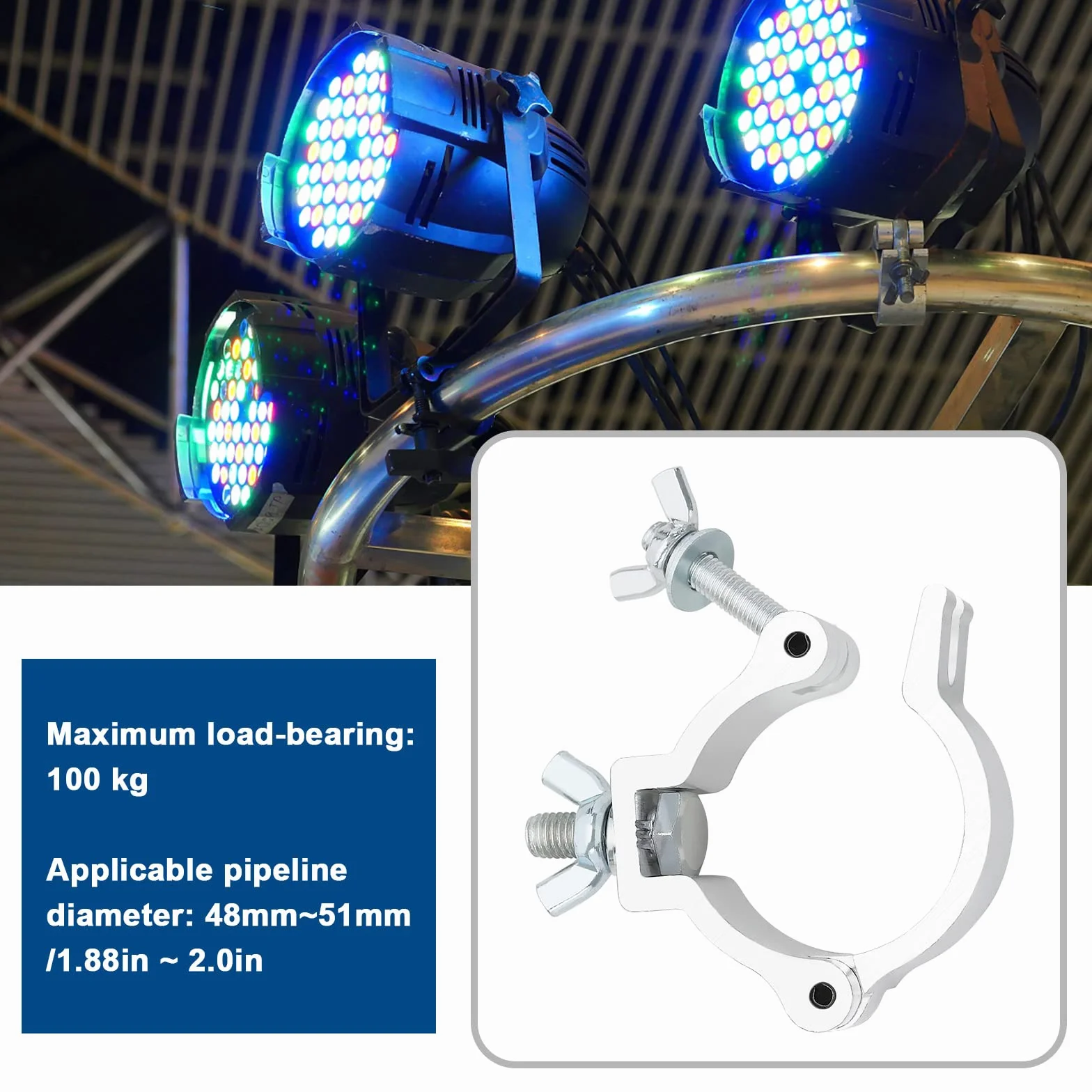 4 szt. haki zaciskowe do świateł scenicznych, wymienne haki zaciskowe ze stopu aluminium, 48-51 mm, akcesoria zaciskowe do oświetlenia scenicznego, DJ-a, świateł parowych, reflektorów, 4 szt