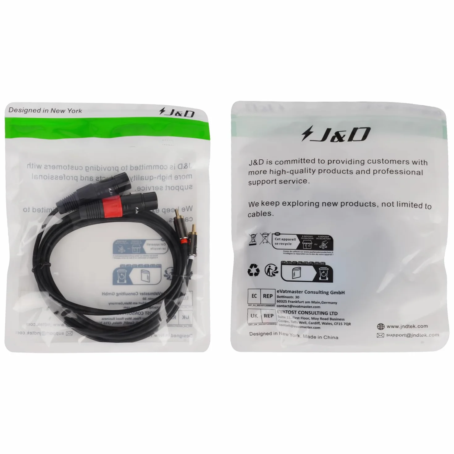 J&D Kabel 2 RCA do 2 XLR, PCW niewyważony podwójny XLR żeński na podwójny RCA męski HiFi Audio Stereo Audio Interconnect kabel do głośnika kondensatora mikrofonu mikser AMP, 6 stóp