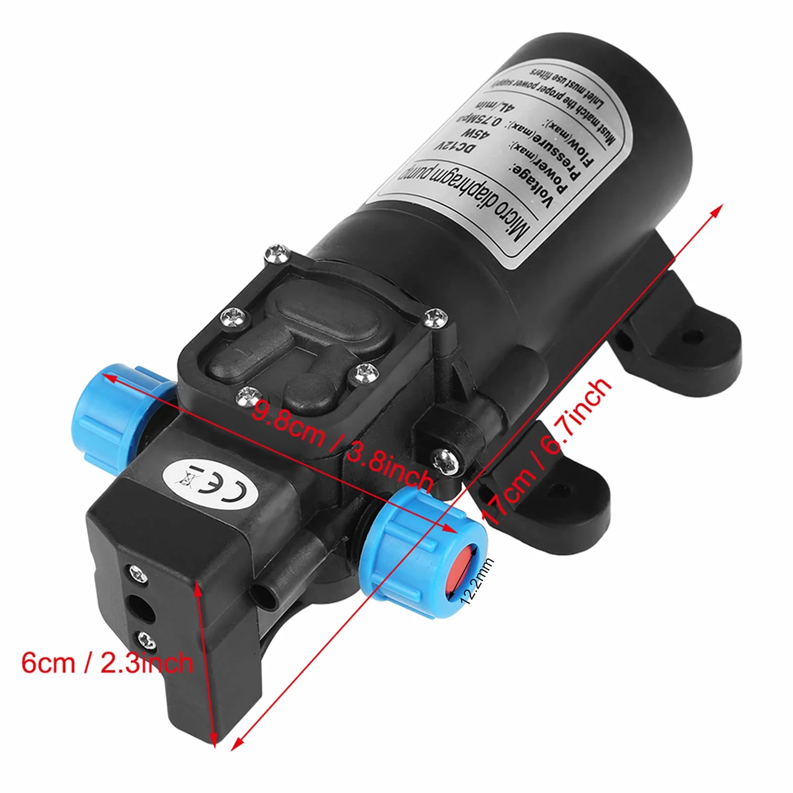 Membranowa Pompa Wodna 12 V, 12 V Pompa Membranowa Mini Pompa Samozasysająca DC 45 W Przenośna, Cicha Praca, Przepływ 4 L/min, Czarna z Przemysłowymi Pompami Membranowymi