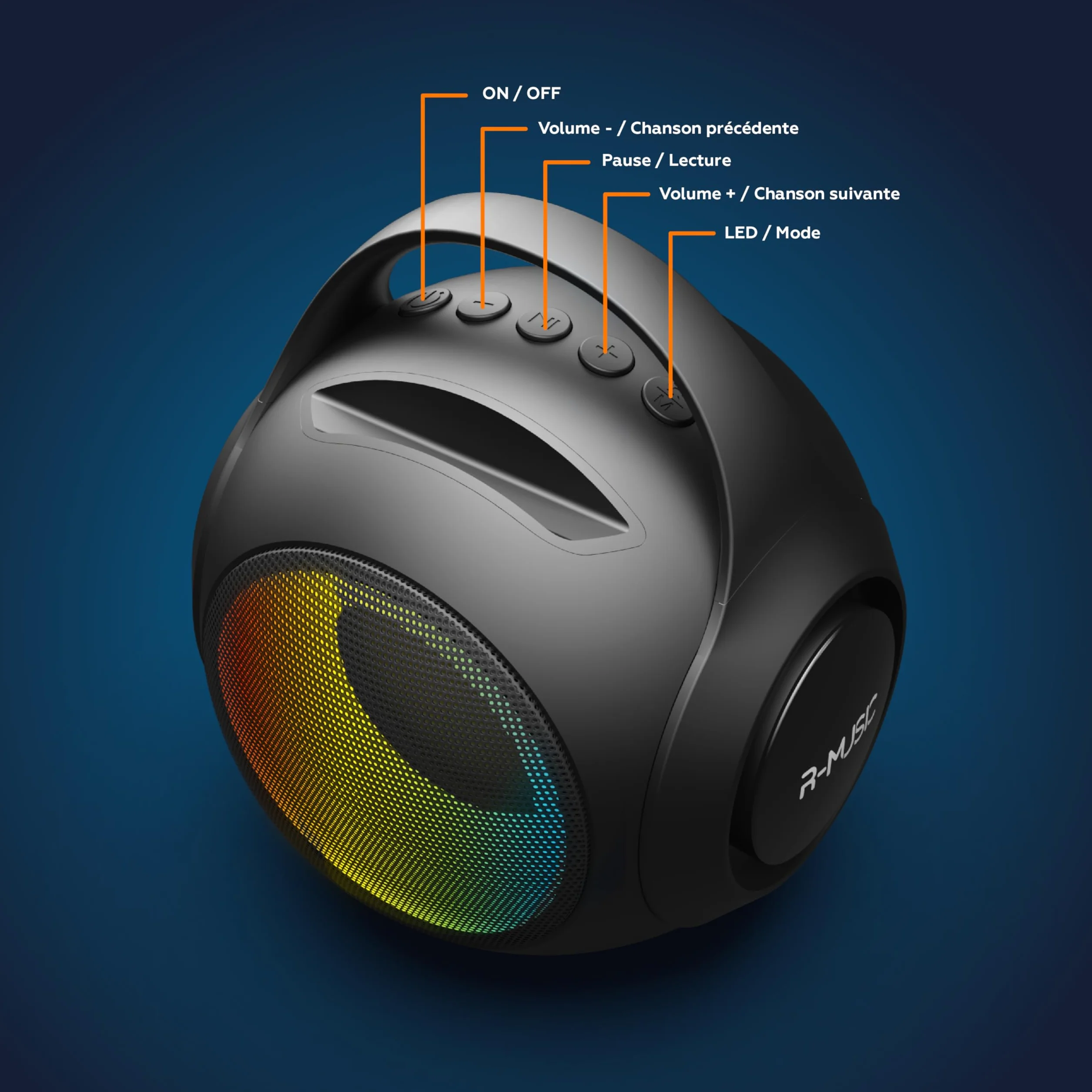 R-MUSIC DUOLED - Bezprzewodowy głośnik RGB z 2 mikrofonami do karaoke - porty AUX/Micro SD/USB, 11 zestawów świateł, 2 mikrofony w zestawie, uchwyt do smartfona, zniekształcenie głosu