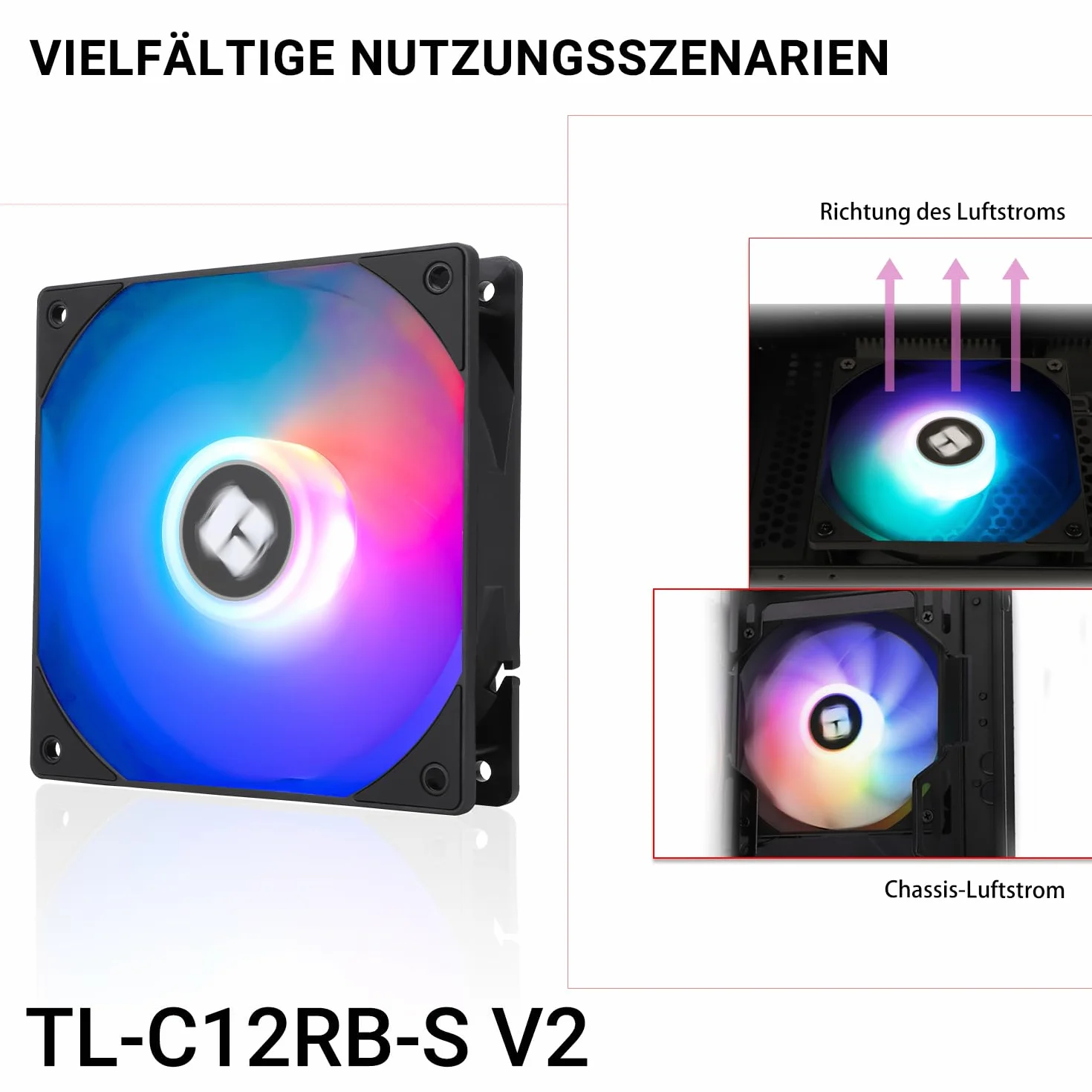 TR-Thermalright TL-C12RB-S V2 120 mm CPU ARGB wentylator, 1500 obr./min, ciche chłodzenie, czarny wentylator odwrócony CPU, może być sparowany z obudową / chłodnicą procesora