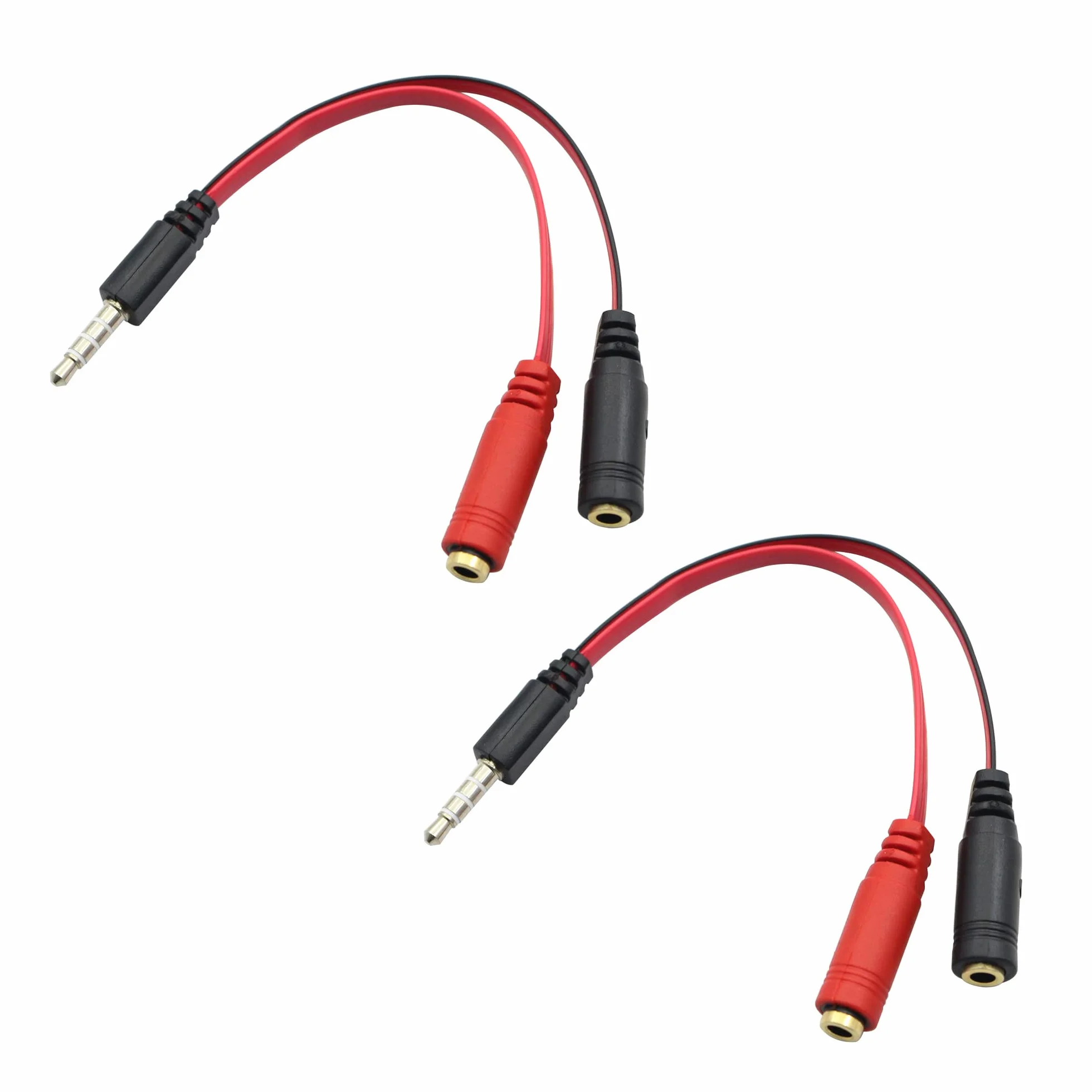 QIANRENON 3,5 mm kabel stereo na podwójny mono 1/8" TRS stereo męski na 2 podwójne 1/8" 3,5 mm mono TS żeński kabel rozdzielający Y czarny i czerwony 16 cm 2 sztuki