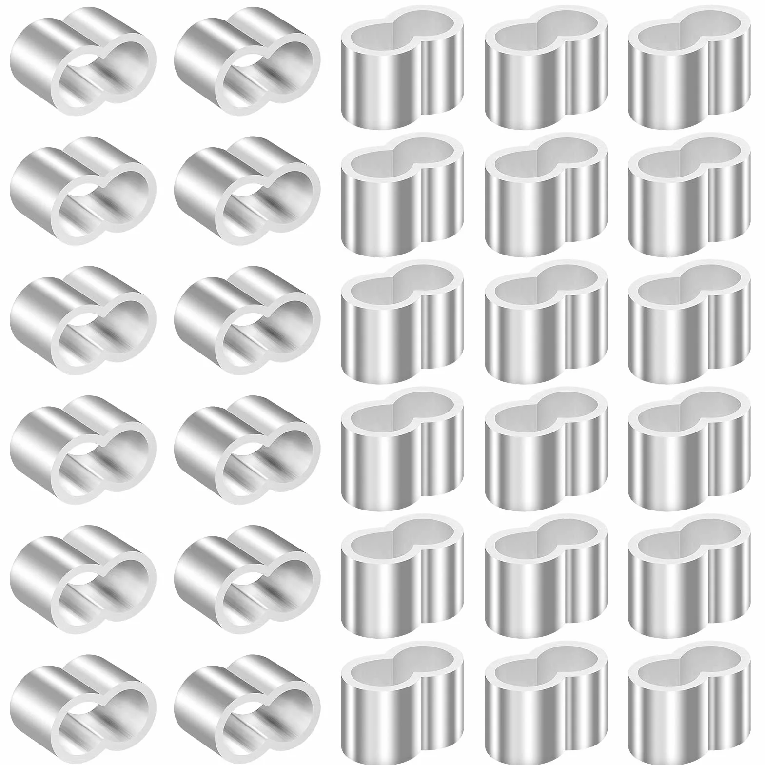 30 sztuk aluminiowych pętli zaciskowych, zaciski kostne, podwójne tuleje do zacisków linowych i tulejek zaciskowych 8,5 mm, zaciski zaciskowe do linki gumowej, linki plandekowej, nierdzewne i wytrzymałe zaciski linowe tuleje zaciskowe