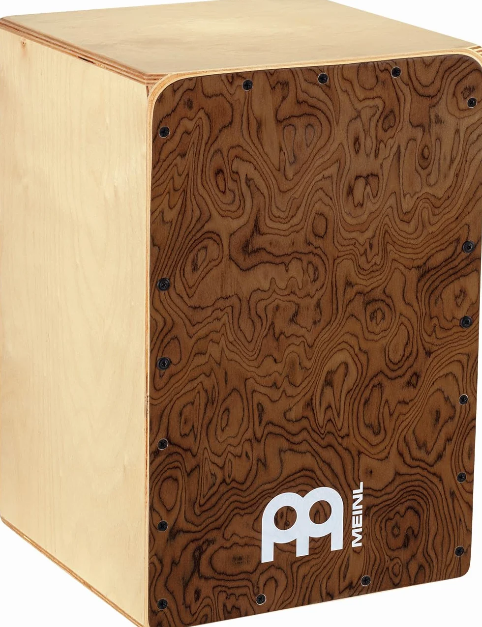 Meinl Percussion Snarecraft Cajon Instrument – Kompaktowy Cajon z Dwoma Sprężynami Werblowymi – Panel Przedni Burl Wood (SC80BW)