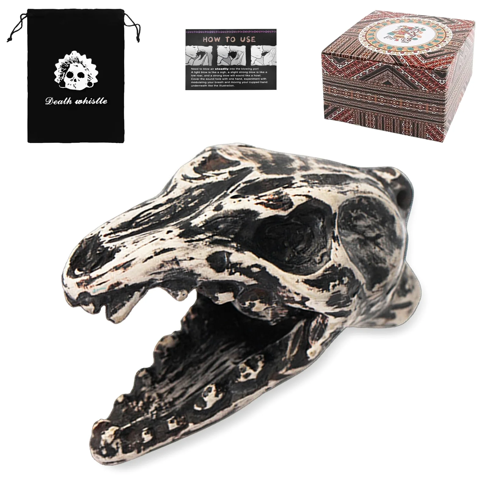 Aztecka gwizdek śmierci, gwizdek Aztec Death Whistle z autentycznymi ludzkimi krzykami, bardzo głośna gwizdek wojenny, przy ponad 125 decybelach, dekoracja z horroru na Halloween i Dzień Zmarłych (C)