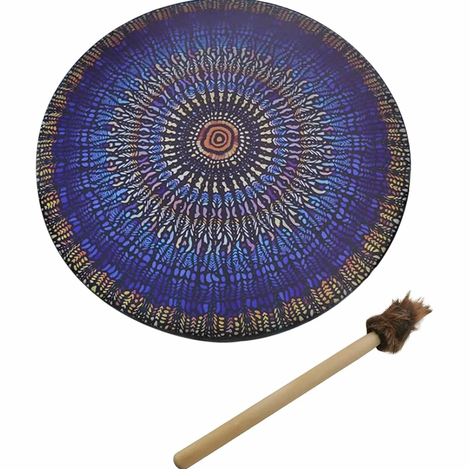 Bęben Szamański, Instrumentalna Alchemia Szamańska Bębny Księżycowe Poliester Imitacja Skóry Owczej Vintage Okrągły Instrument Uzdrowiciel Dźwięku Narzędzie do Duchowej (25cm