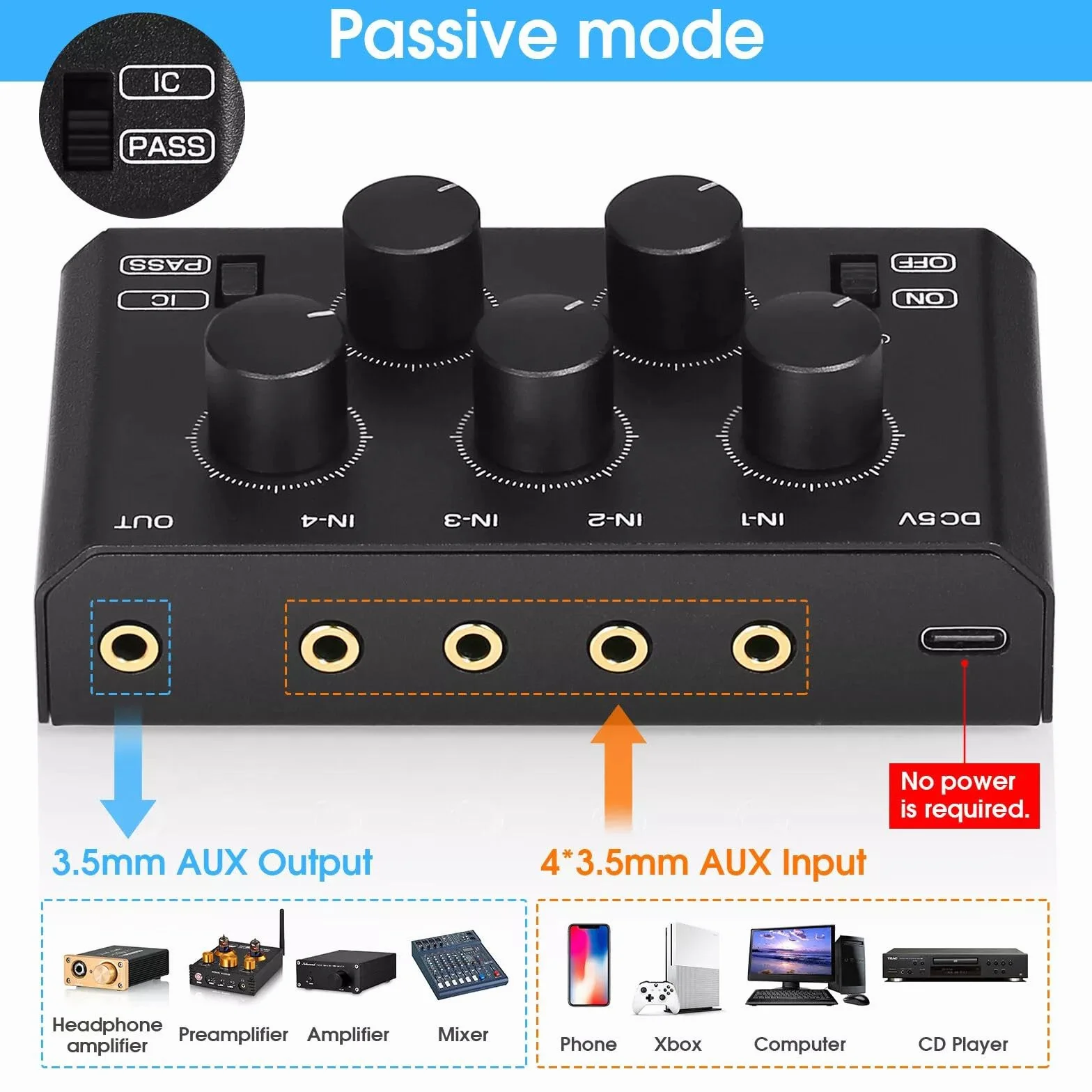 Mini stereo 4-kanałowy mikser audio, ultra niski poziom hałasu, mikser domowy / studio/bar