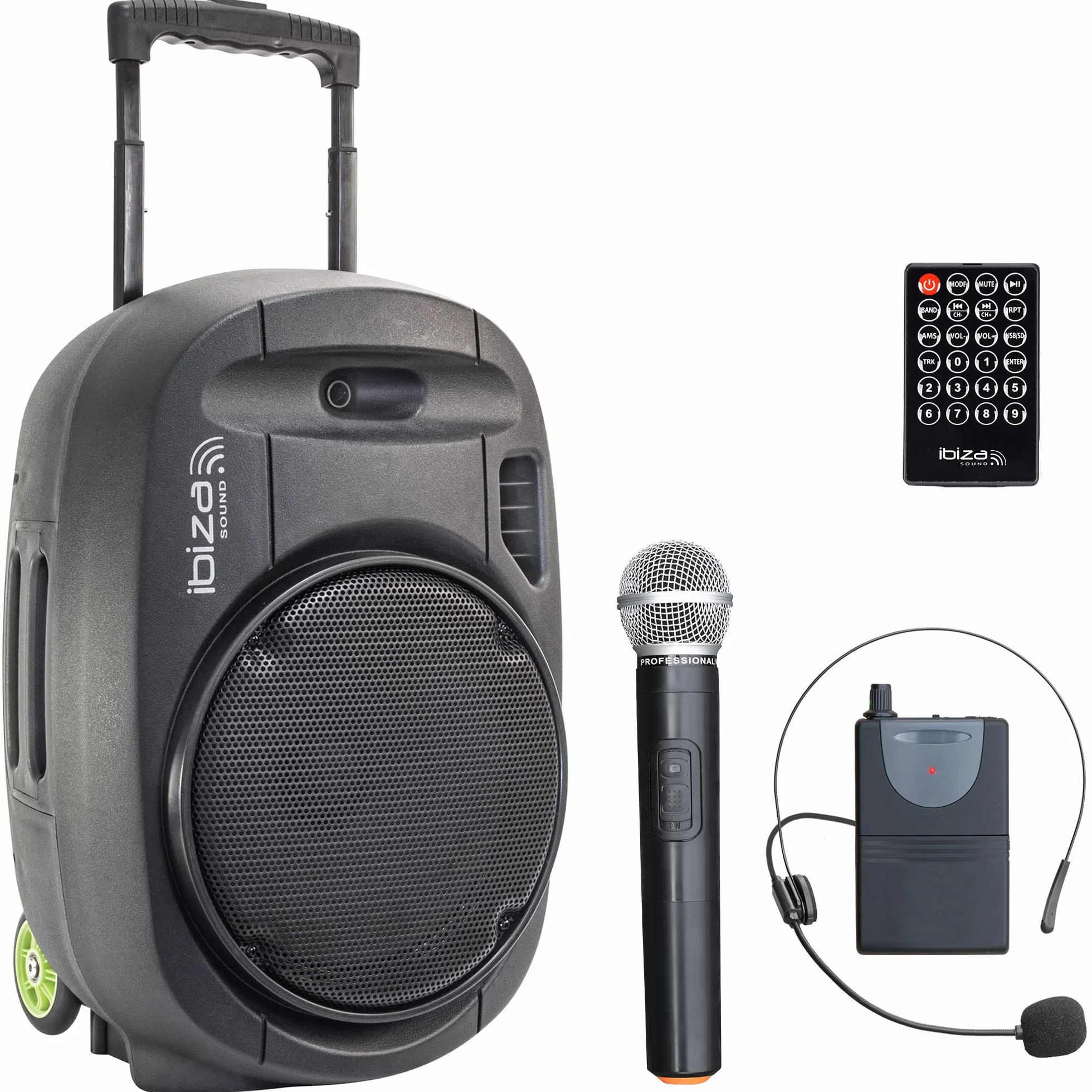 Ibiza - PORT12VHF-MKII - Przenośny głośnik 12"/700W MAX z 2 mikrofonami (VHF), pilotem i etui na akcesoria - Bluetooth, USB, SD - autonomia od 5 do 7h