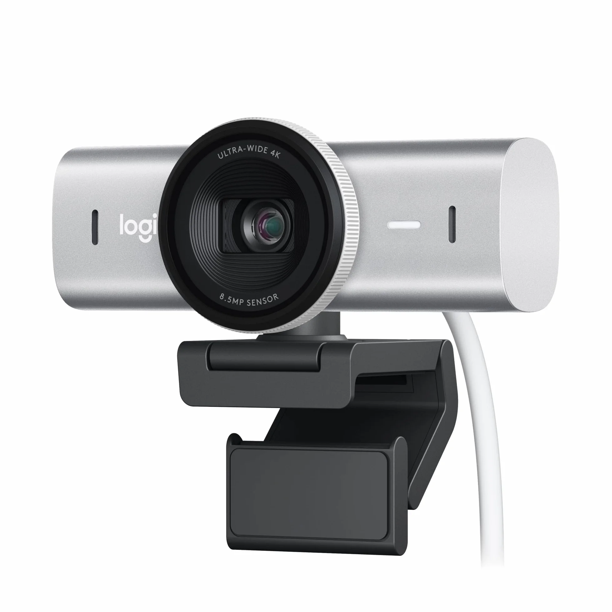 Logitech MX Brio Ultra HD 4K do współpracy i streamingu Kamera, 1080p przy 60 kl./s, mikrofony z podw. redukcją szumów, Show Mode, USB-C, osłona, działa z Microsoft Teams, Zoom, Google Meet, Pale Grey