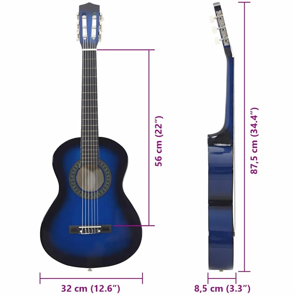 vidaXL Gitara klasyczna dla początkujących i dzieci, 1/2, 34", lipa