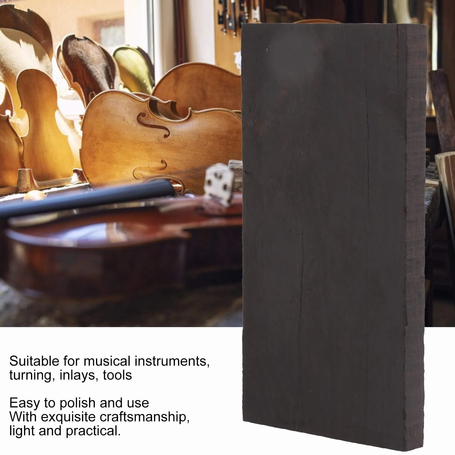 Eujgoov czarny heban drewno puste DIY Craft drewniany uchwyt akcesoria do instrumentów muzycznych (120 * 60 * 10mm)