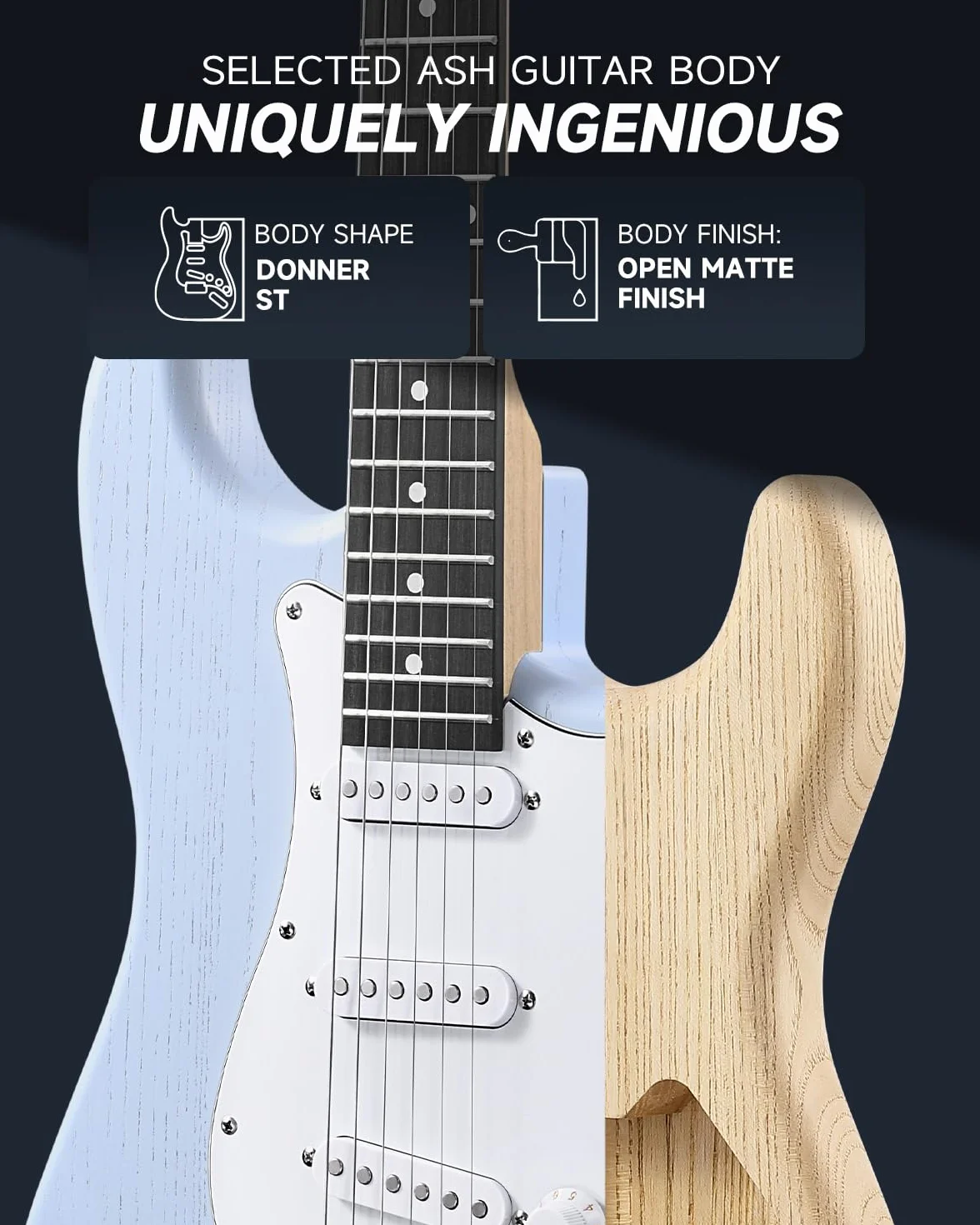DONNER DST-80 gitara elektryczna 39 cali zestaw ze wzmacniaczem, przetwornik SSS, torba, tuner, kapo