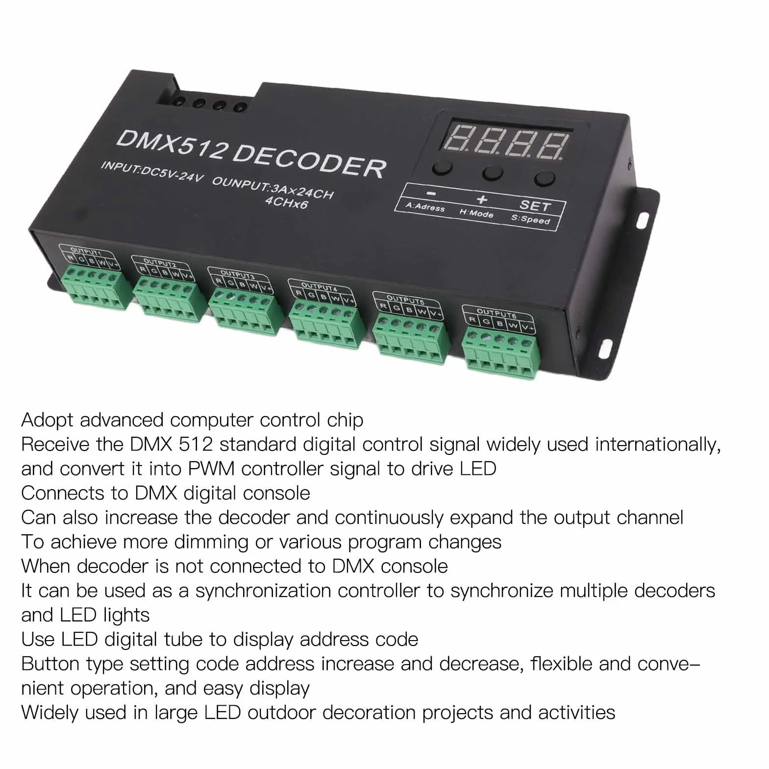 Dekoder DMX RGBW DMX512 24-kanałowy Sterownik LED DC5V-24V