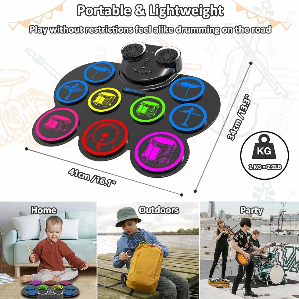 Elektroniczny Zestaw Perkusyjny CNAPXAIA 9 Padów Bębny Elektroniczne Podwójne Głośniki Złącze Słuchawkowe Bluetooth MIDI