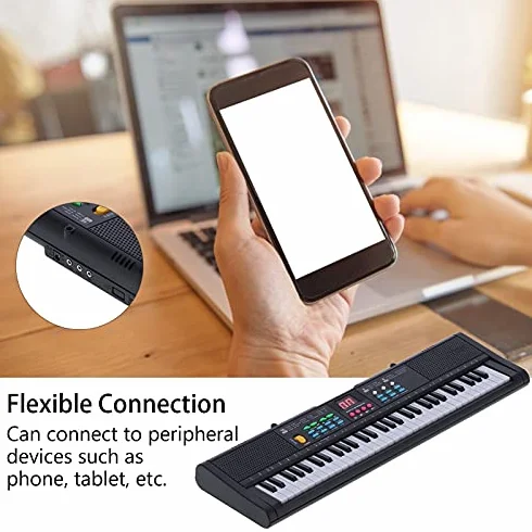 Klawiatura Piano 61 Klawiszy Klawiatura Pianina Cyfrowego z Mikrofonem Kabel USB Podwójne Głośniki dla Dzieci Dorośli Początkujący