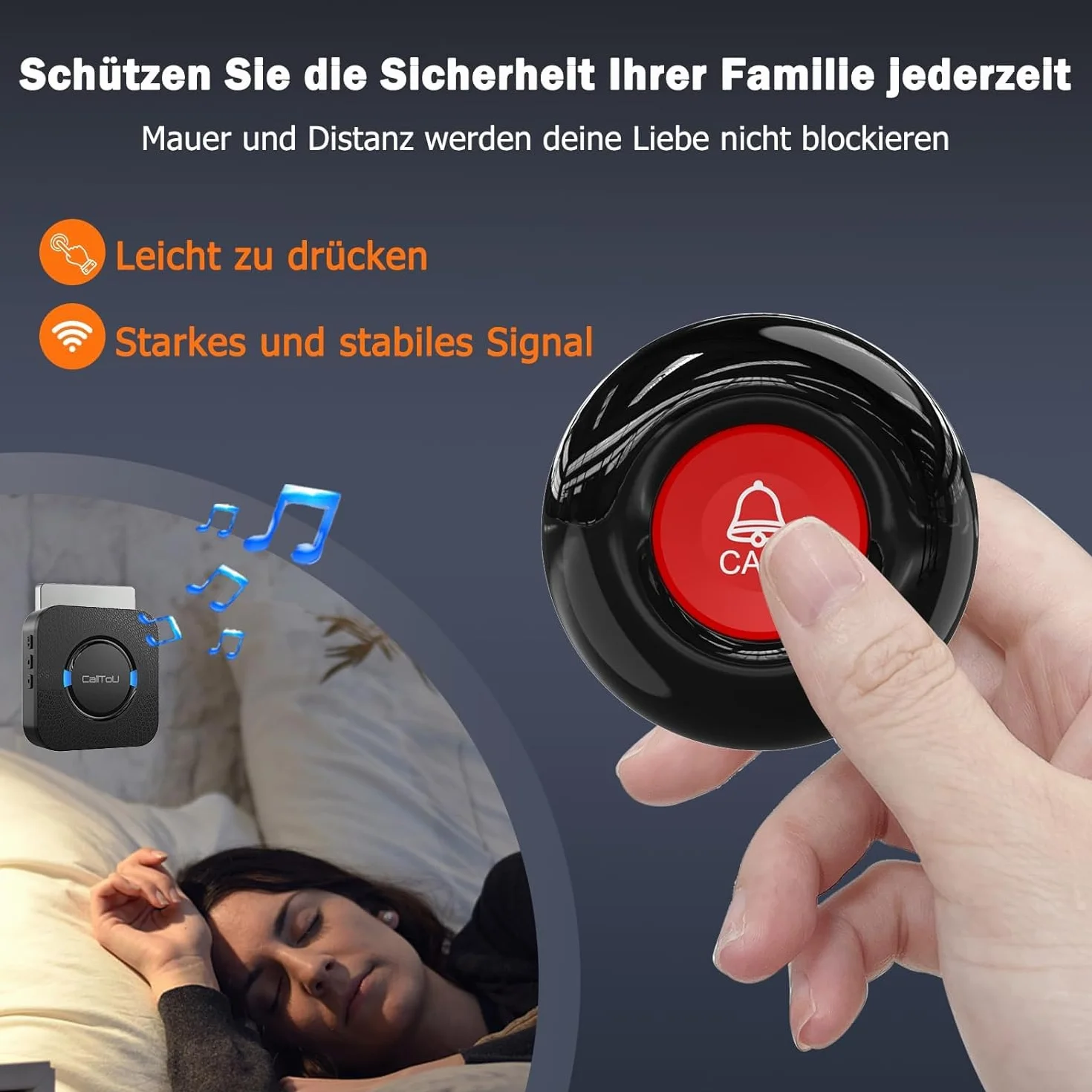 CallToU Przycisk połączenia alarmowego przycisk połączenia bezprzewodowego system alarmowy pielęgniarki 500 + nóżek dla domu/osób starszych, pacjentów/niepełnosprawnych (3 nadajnik, 2 odbiornik)