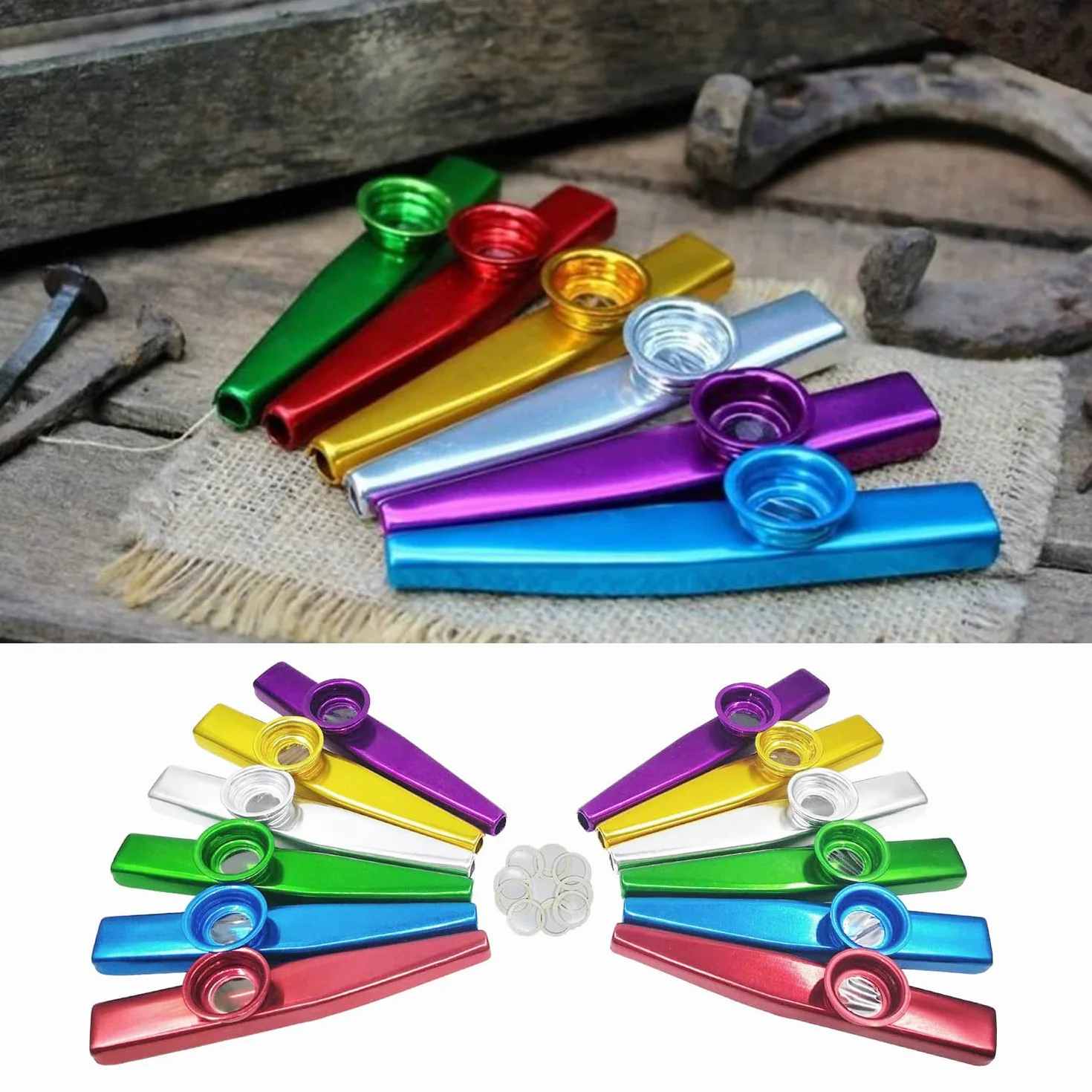 CHRI Kazoos Kazoo metalowe instrumenty muzyczne Kazoo, 12 sztuk, instrumenty muzyczne z aluminium z 24 membranami fletowymi, kazu dla dzieci i miłośników muzyki dla początkujących