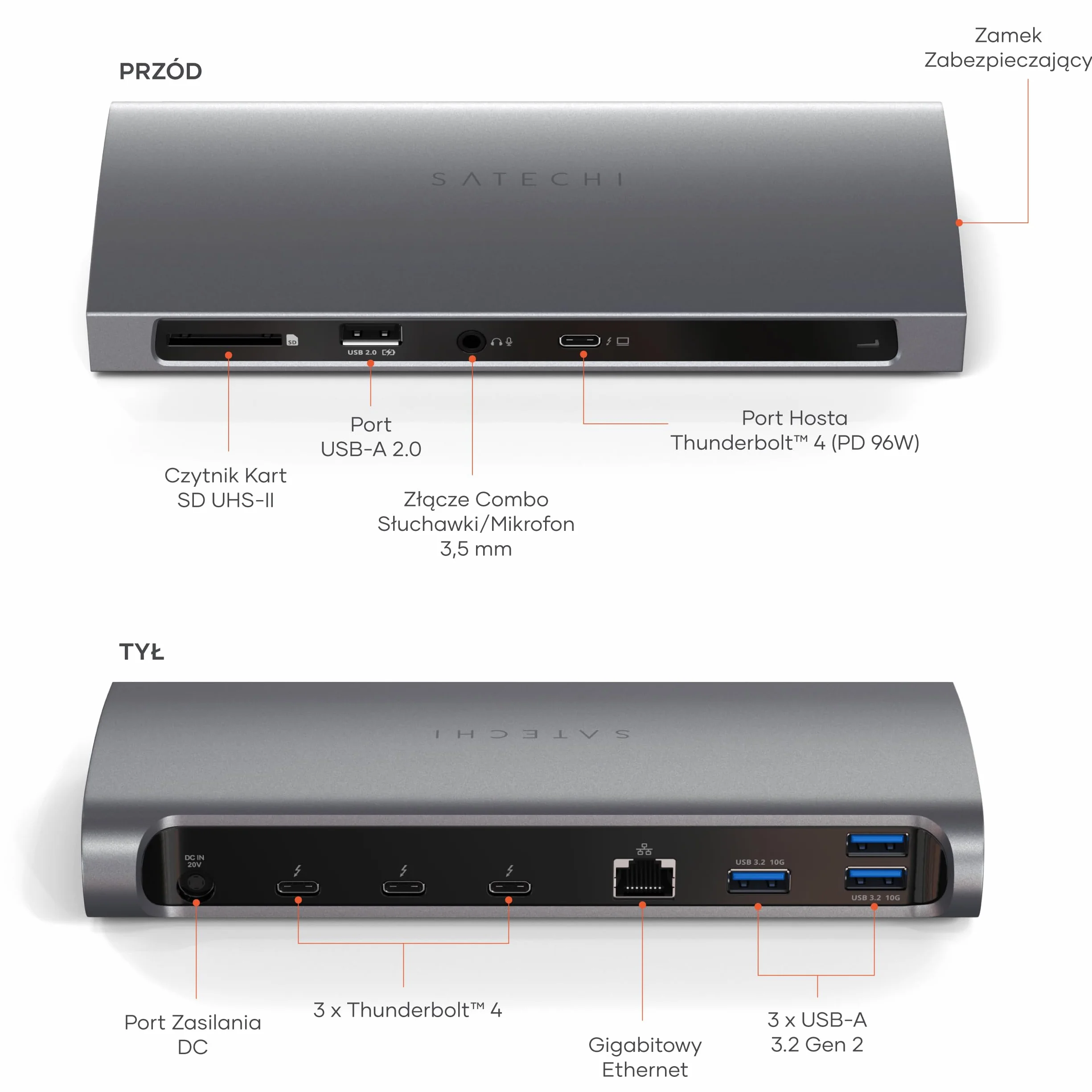 SATECHI 11 w 1 Thunderbolt 4 Stacja Dokująca, Port Hosta 100W PD, 3x Thunderbolt 4, USB-A 3.2, Czytnik Kart SD UHS-II, Ethernet, Dźwięk – do MacBook Air i Pro M5 M4, Windows