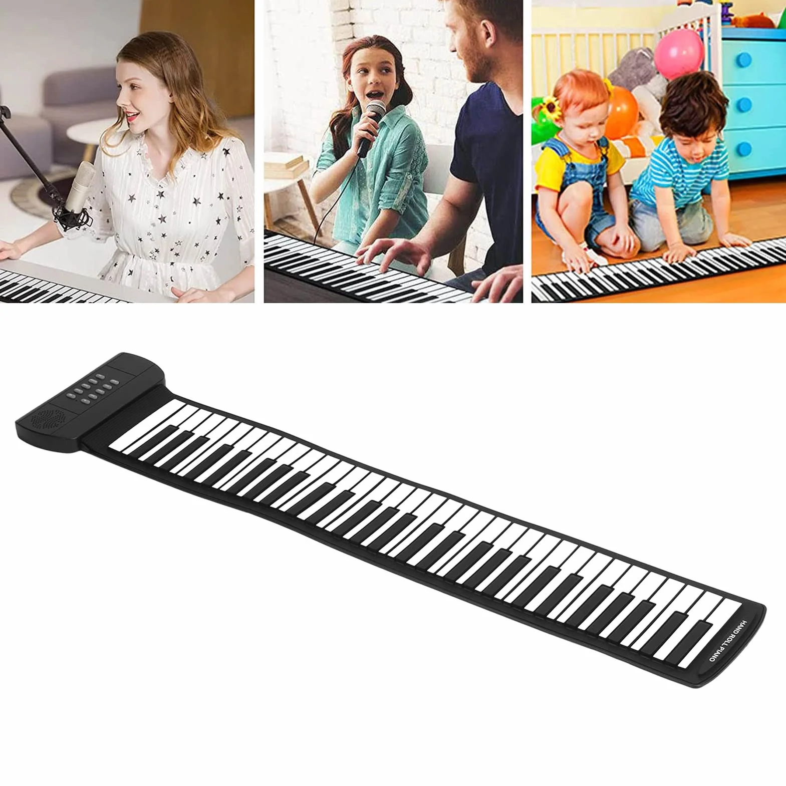Roll Up Piano, 61-klawiszowa Przenośna Klawiatura Fortepian, Ręcznie Zwijana Elektryczna Klawiatura Pianina dla Początkujących Dzieci, Edukacyjna Elektroniczna Muzyka Cyfrowa Klawiatura(PM61)