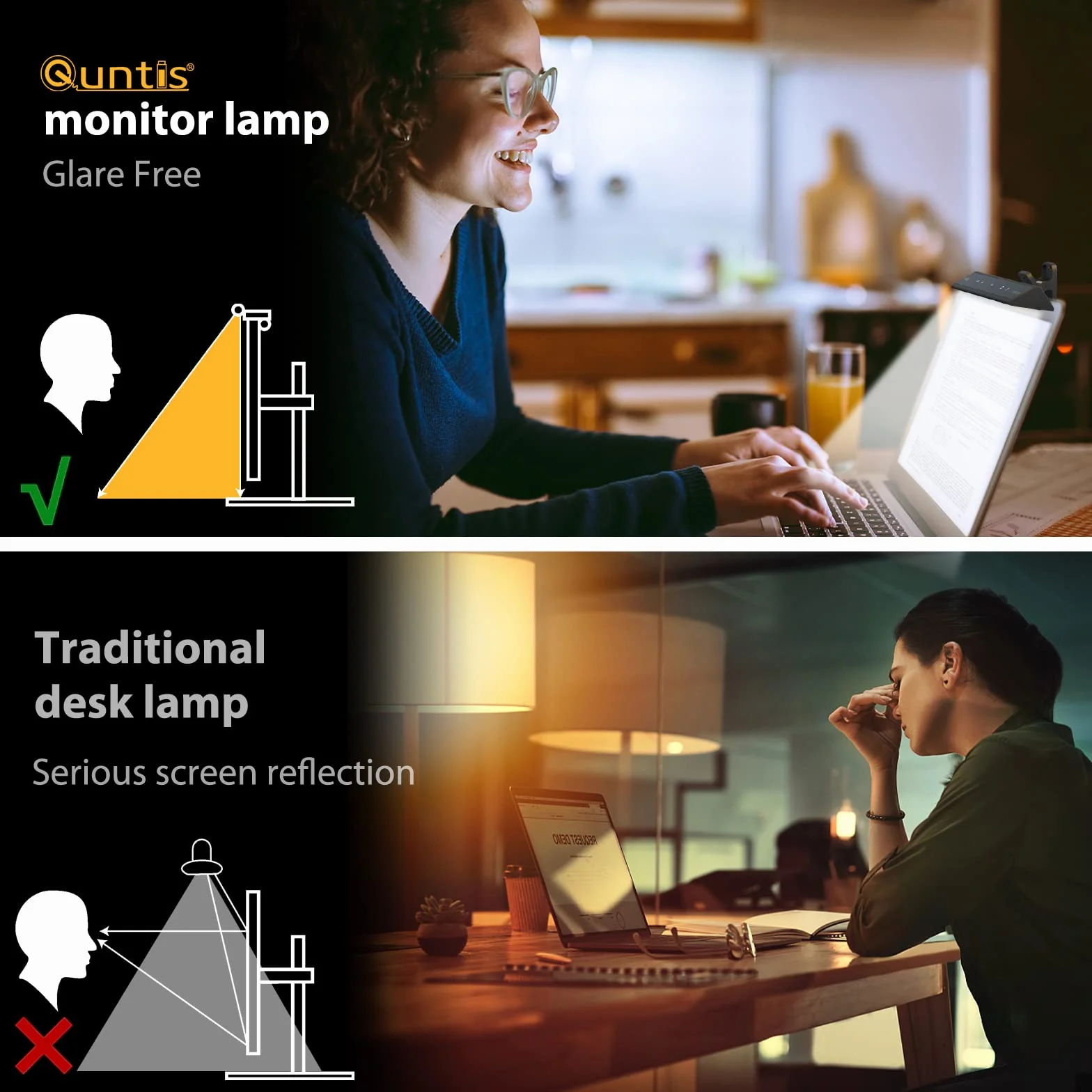 Quntis Lampa LED do monitora laptopa, USB z dotykowym sterowaniem, antyrefleksyjne światło, antypromieniujące, biurkowa lampka z automatycznym ściemnianiem do notebooka