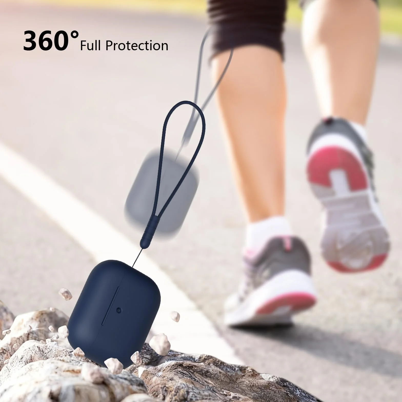 Etui ochronne kompatybilne z Airpods Pro 3 generacji, pełna ochrona, silikonowe etui do AirPods Pro 3 ze smyczą, przednia dioda LED może być widoczna, Midnight Blue