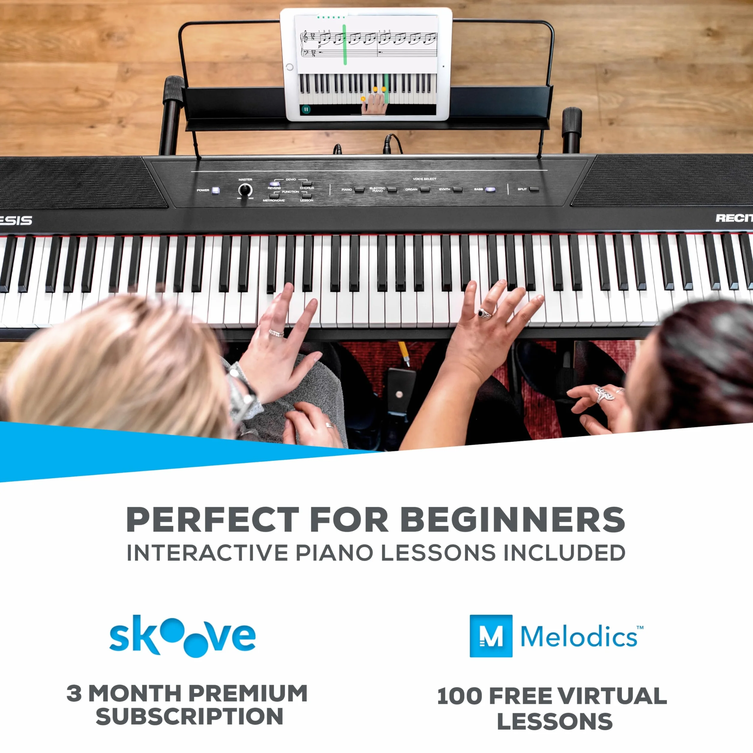 Alesis Recital - 88-Klawiszowe Pianino Elektryczne/Keyboard z Półważoną Klawiaturą, Zasilaczem, Wbudowanymi Głośnikami i 5 Brzmieniami Premium