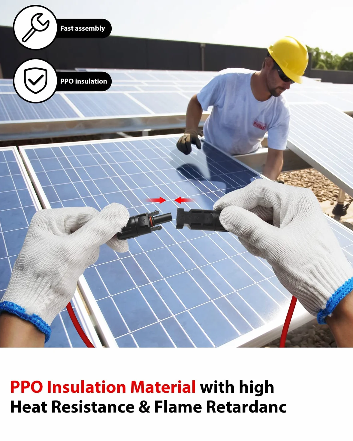 Stouchi kabel solarny, 2 m, 6 mm2, przedłużacz solarny z wtyczką, gniazdem i wtyczką, panel słoneczny, kabel pv do modułu solarnego IP67, wodoszczelna wtyczka, napięcie znamionowe 1500 V (czerwony + czarny)