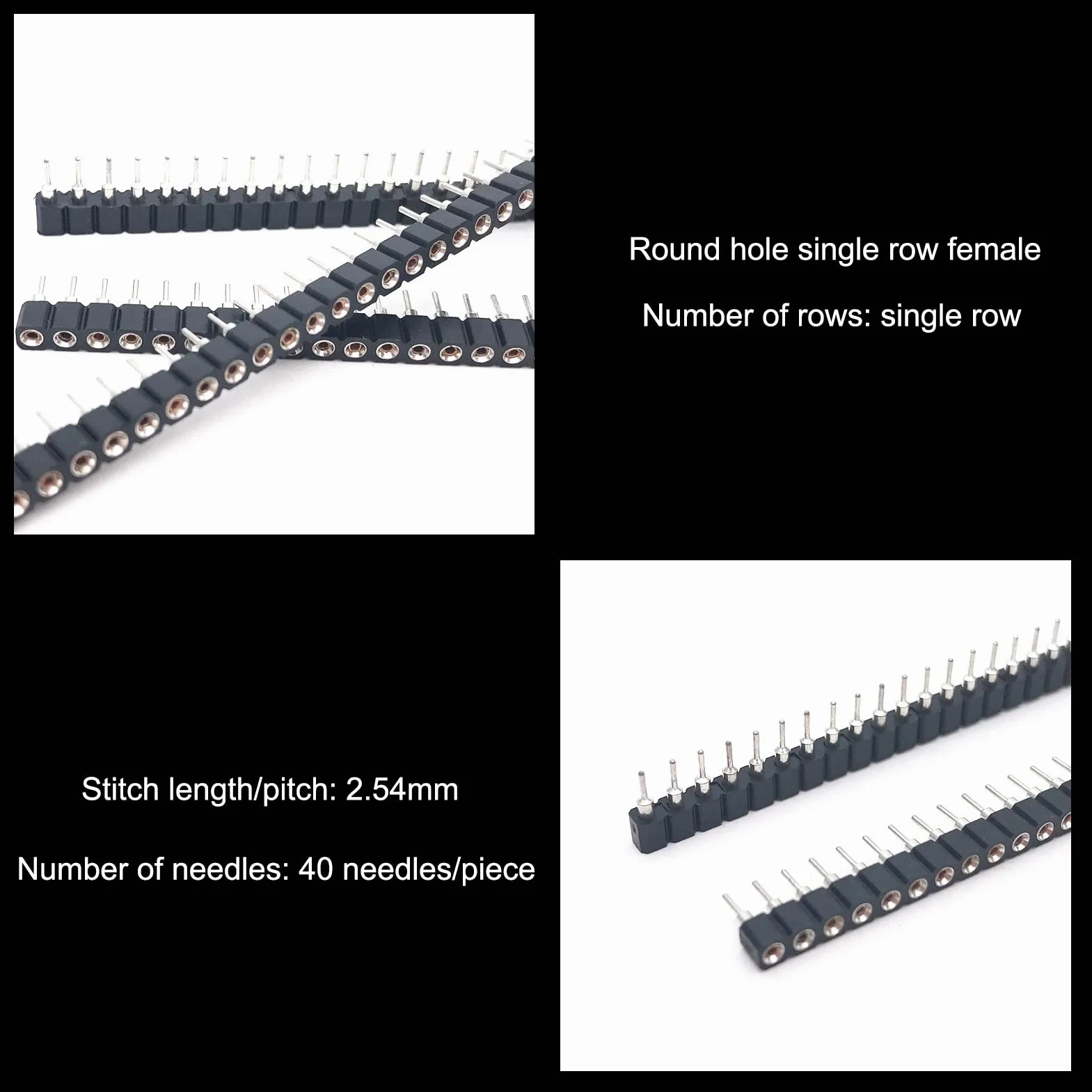 BuyWeek Listwa zasilająca cyna, 5 sztuk 1x40P 2,54 mm okrągły otwór jednorzędowa listwa zasilająca 40Pin PCB IC Crystal Socket Connector