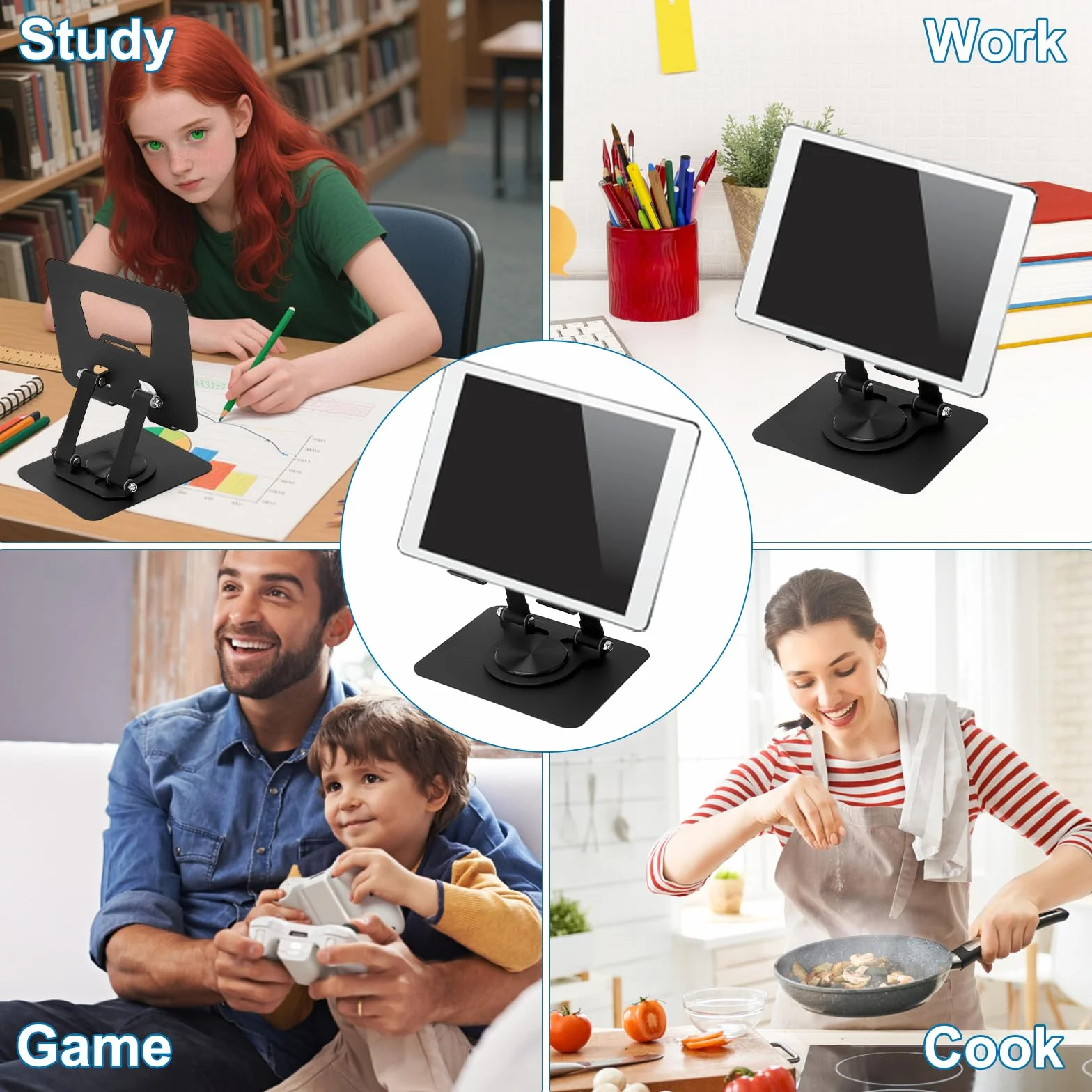 HENGBIRD Stojanek do tabletu, regulowany, 360° obrotowy uchwyt na iPada wykonany z aluminium, składany i przenośny, kompatybilny z uchwytem na tablet, stojakiem na iPada, uchwytem na telefon do stołu