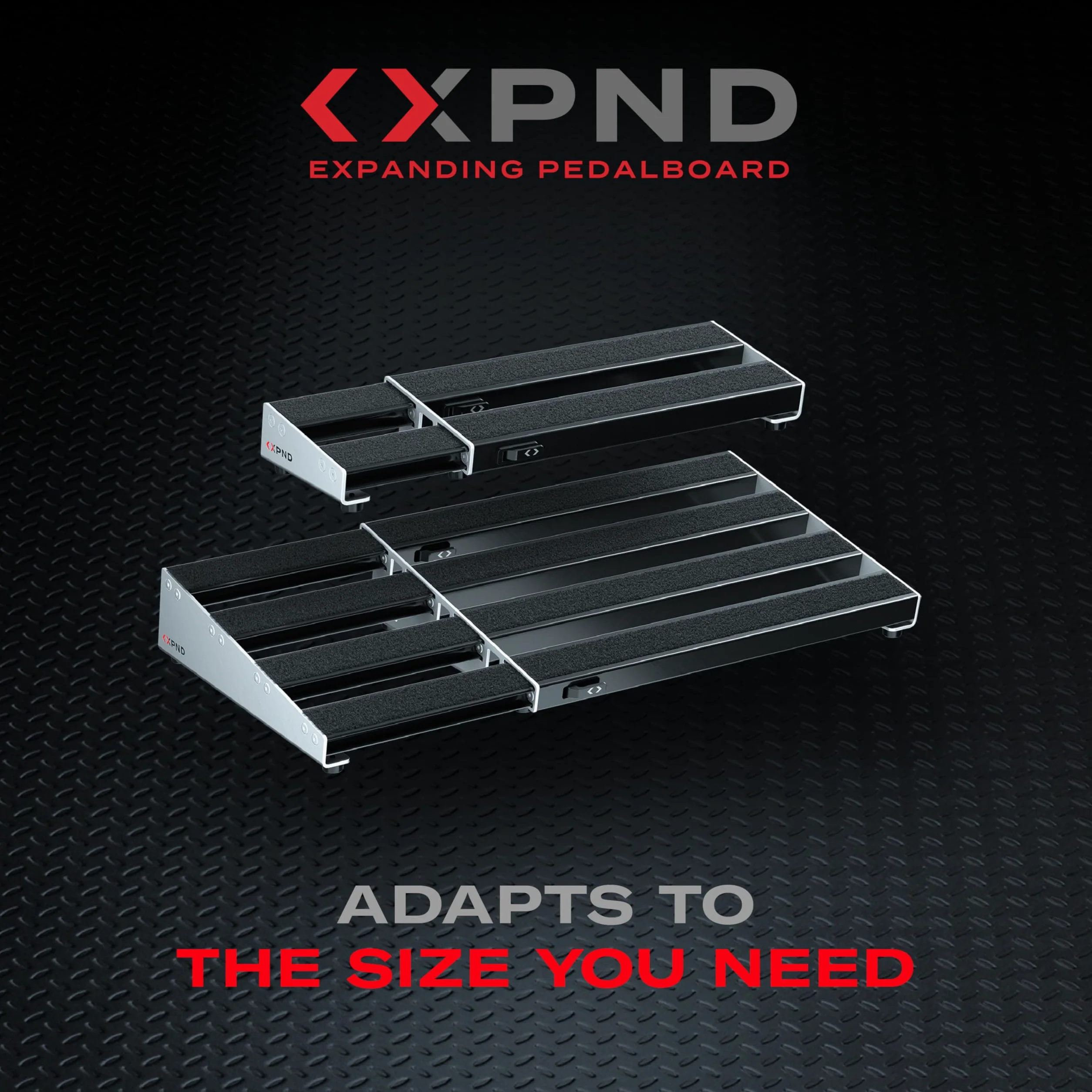 D'Addario XPND tablica pedałów, rozszerzająca się tablica pedałów gitarowych, 1 rząd, lekka, trwała aluminiowa tablica pedałowa, wstępnie nałożona pętla na rzep do wymiany pedałów