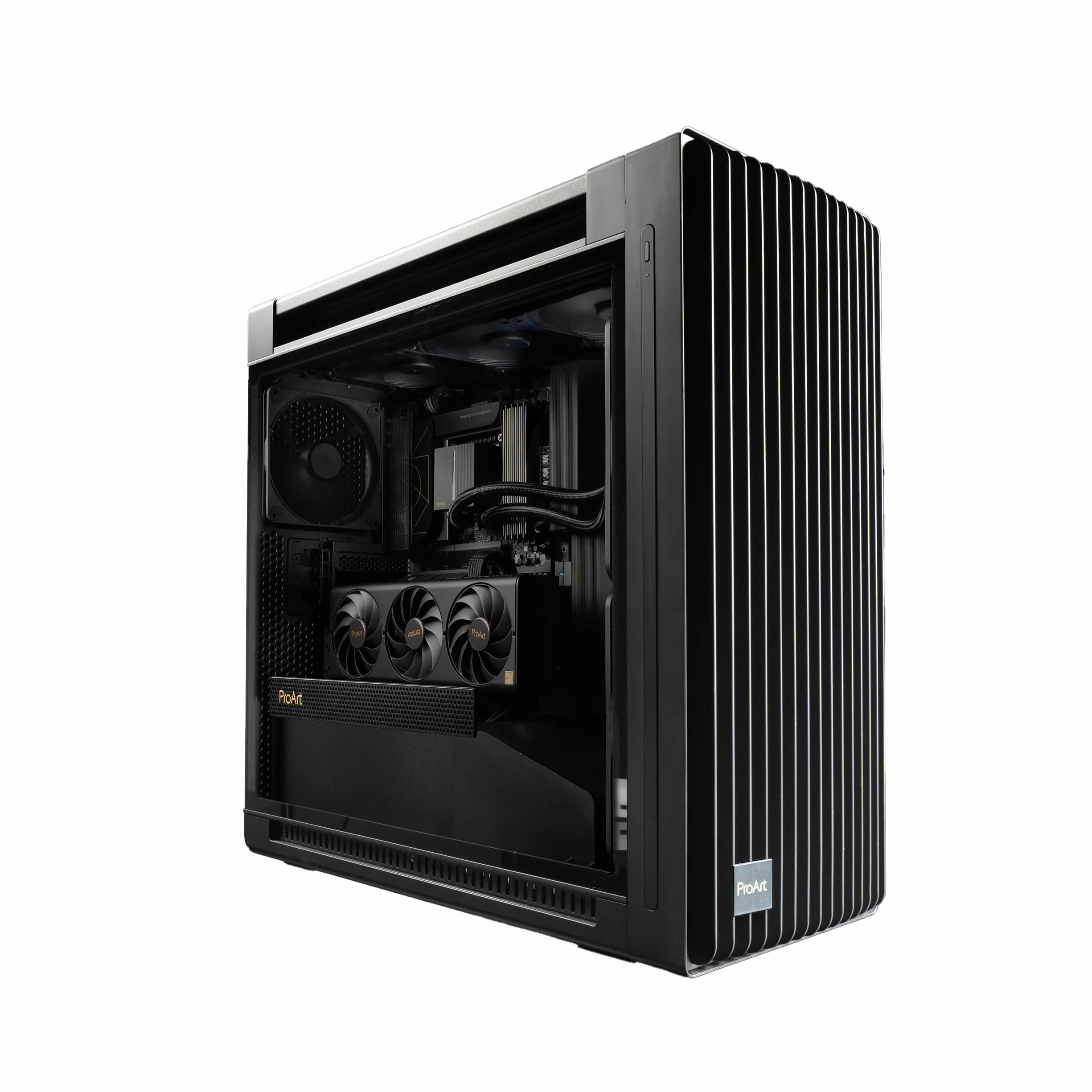 ASUS PROART PA602 TG PWM BLACK Case Gaming E-ATX, obudowa ze szkła hartowanego, uchwyt do radiatora 420 mm, wentylatory 140 mm i 200 mm, czujnik pyłu na podczerwień, boczny wylot powietrza, czarny