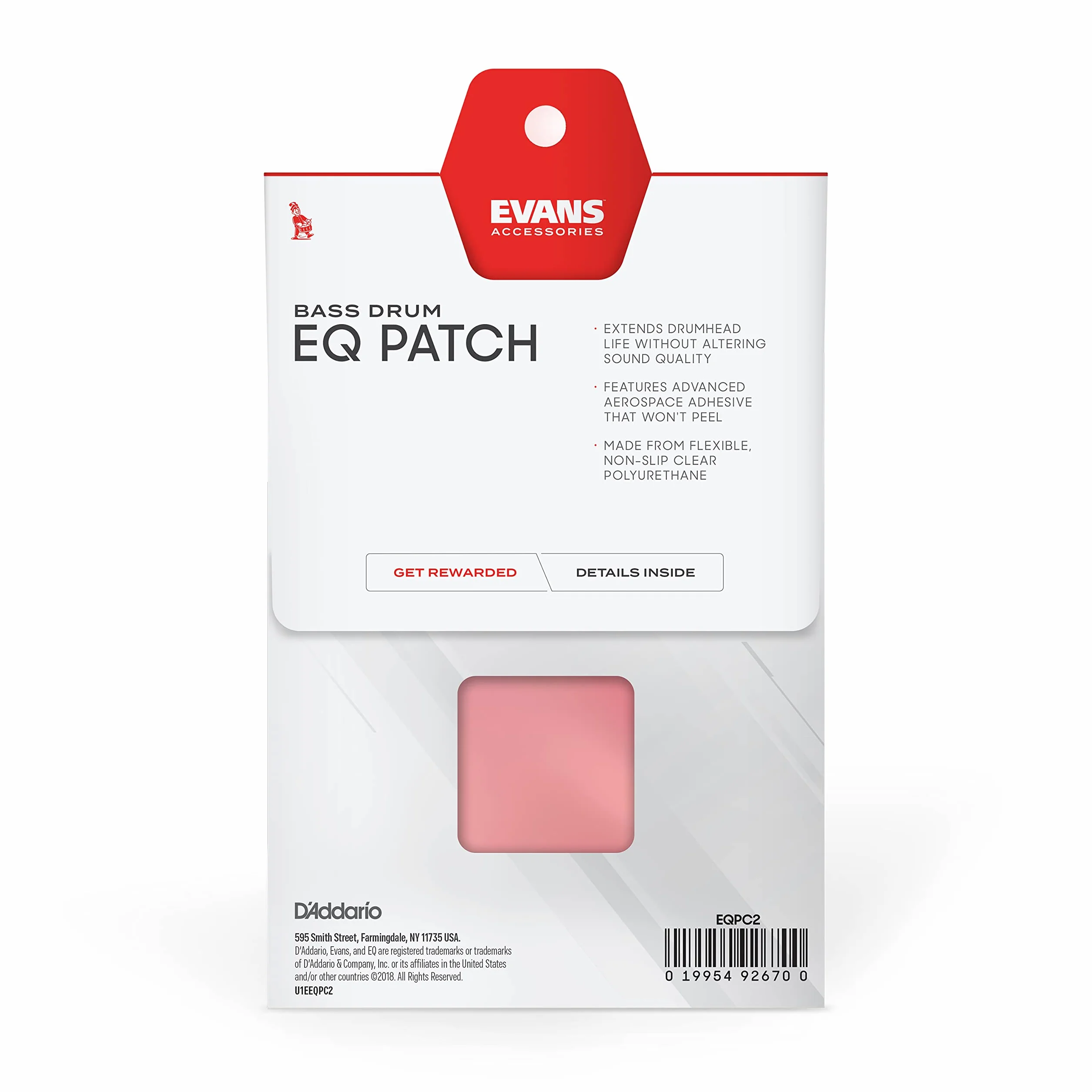 Evans EQPC2 EQ Podwójna łatka na - przezroczyste tworzywo sztuczne, 1,5 cm x 12,7 cm x 6,3 cm