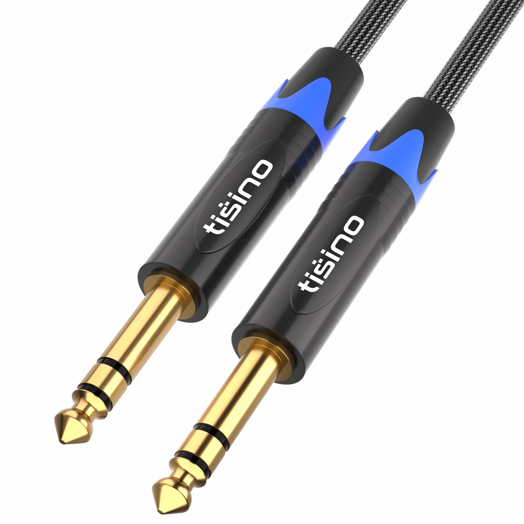 Tisino Kabel TRS 6,35 mm męski na męski, zbalansowany kabel audio jack 1/4 cala, nylonowy oplot, pozłacane złącza, do monitorów studyjnych, miksera, wzmacniacza, gitary, basu i keyboardu-2m