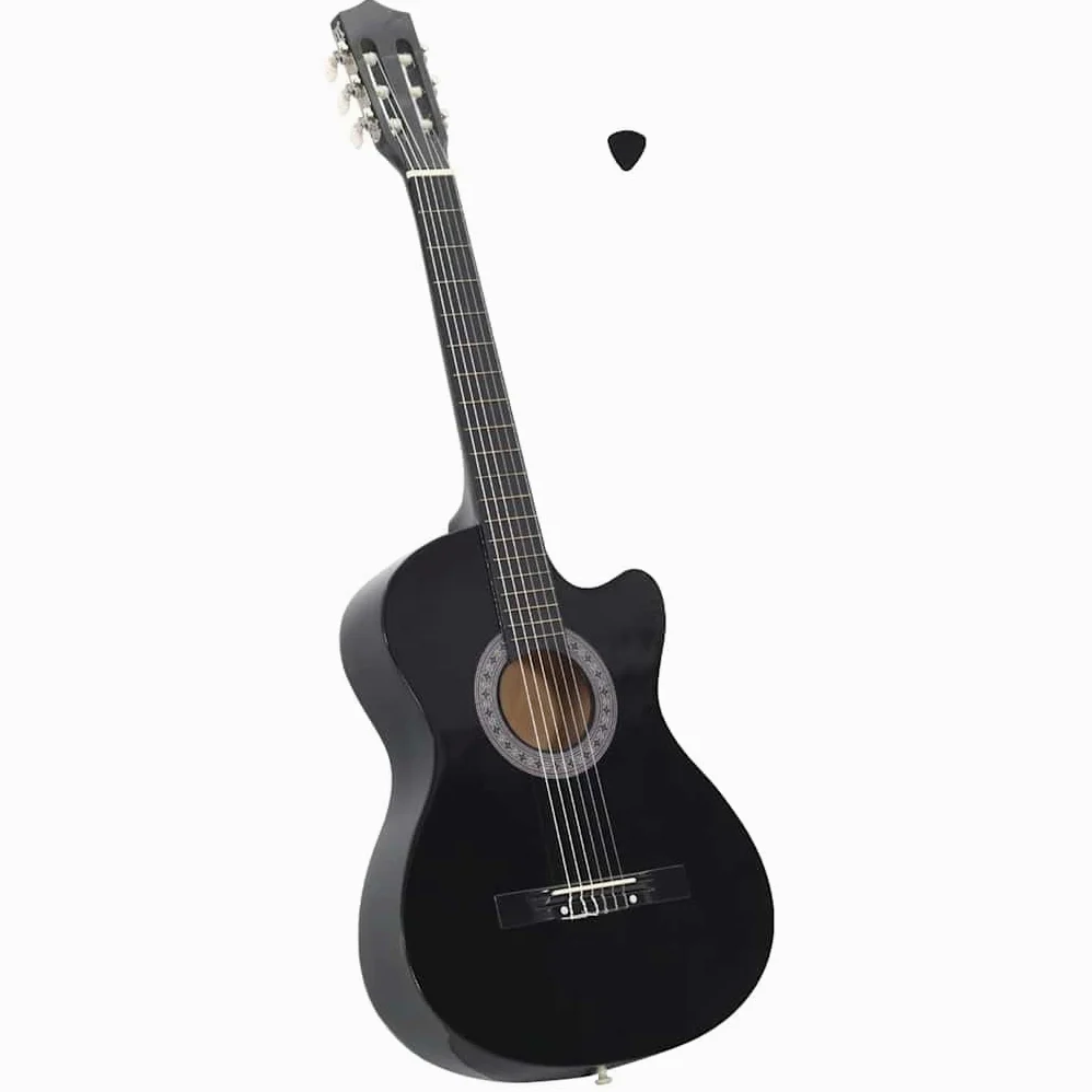 vidaXL Gitara klasyczna z wycięciem, 6 strun, czarna, 38"