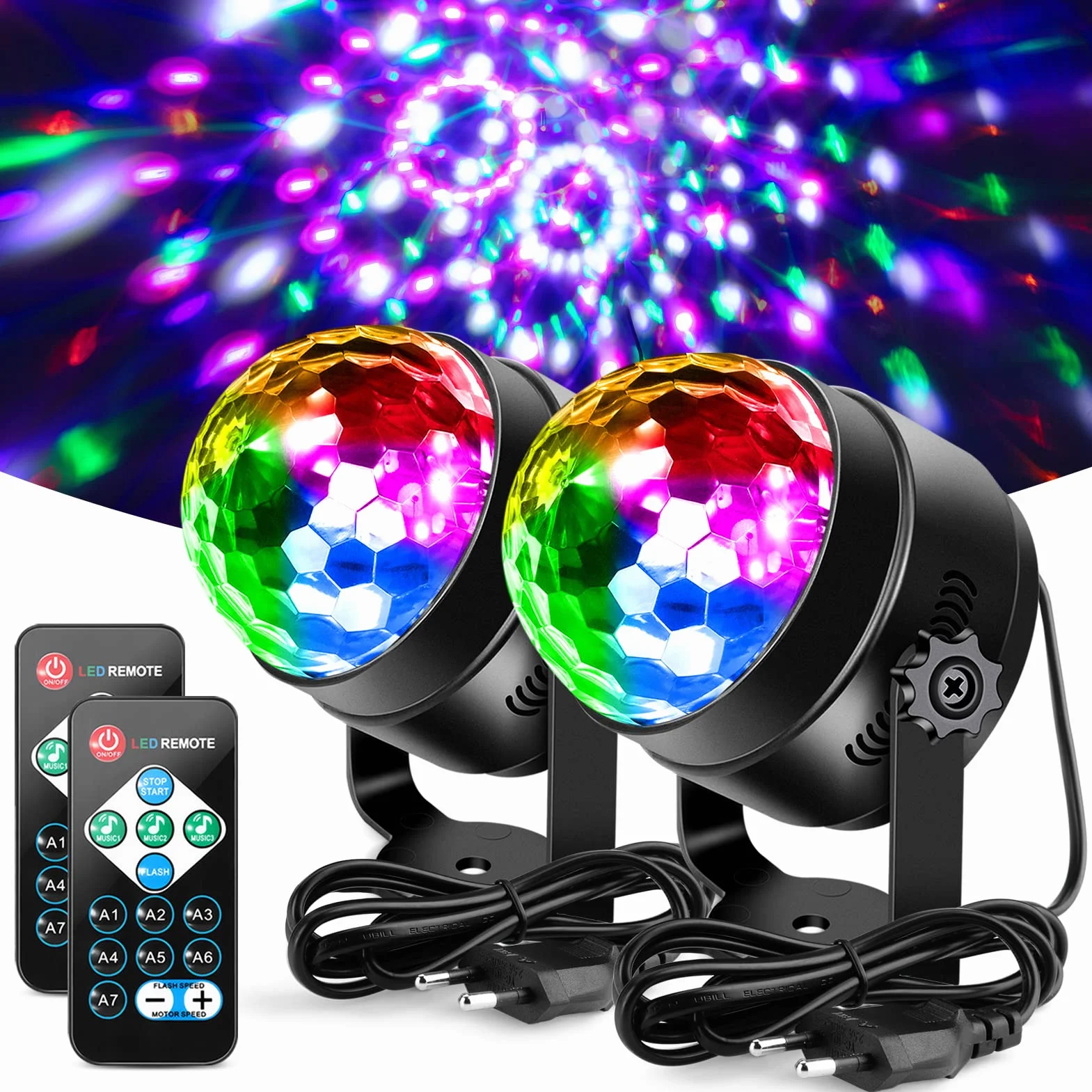Litake Kula dyskotekowa 6 W oświetlenie sceniczne DJ 7 kolorów sterowanie muzyką pilot zdalnego sterowania lampa LED 2 sztuki