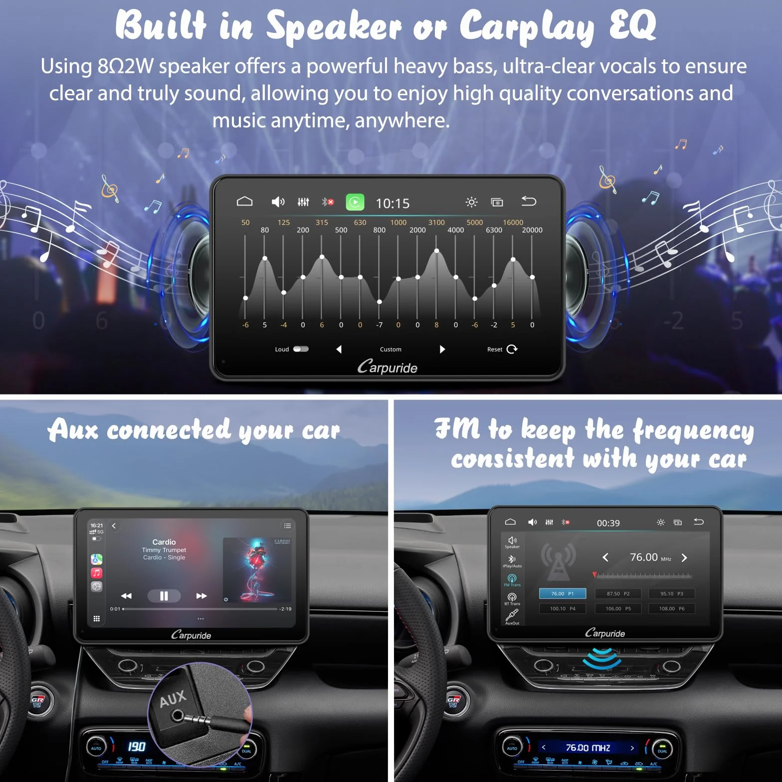 Carpuride W701 Pro z bezprzewodową transmisją Bluetooth, przenośne radio samochodowe z CarPlay i Android Auto, 7-calowy ekran dotykowy 1080p, MirrorLink/GPS/Siri/FM, w zestawie 3 uchwyty