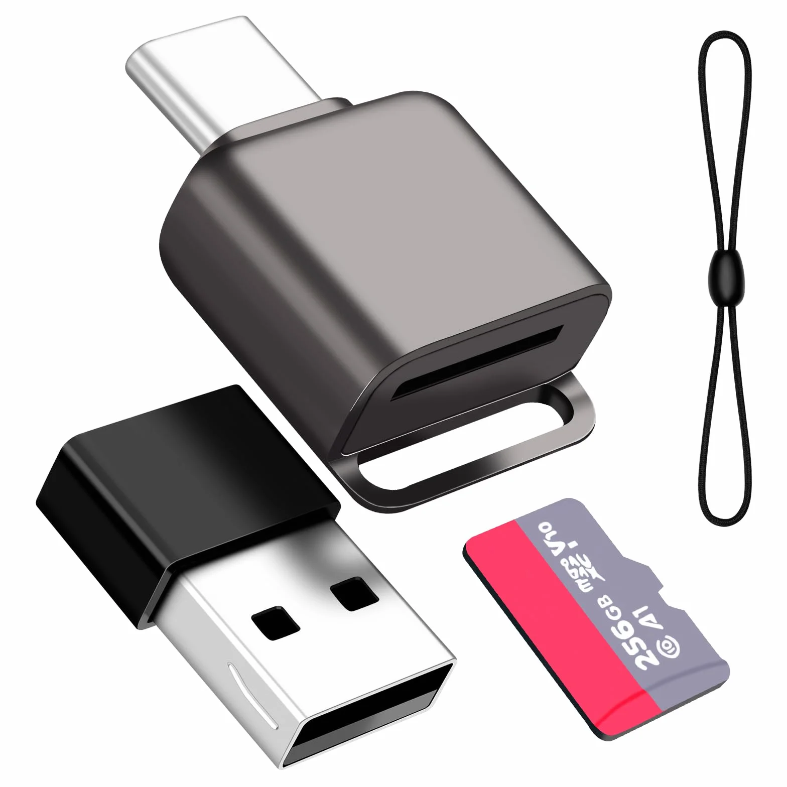 Czytnik kart microSDUSB, czytnik pamięci USB-C typu C 3.0 na TF z adapterem USB-C dla MacBook, laptopów i telefonów z Androidem, szary