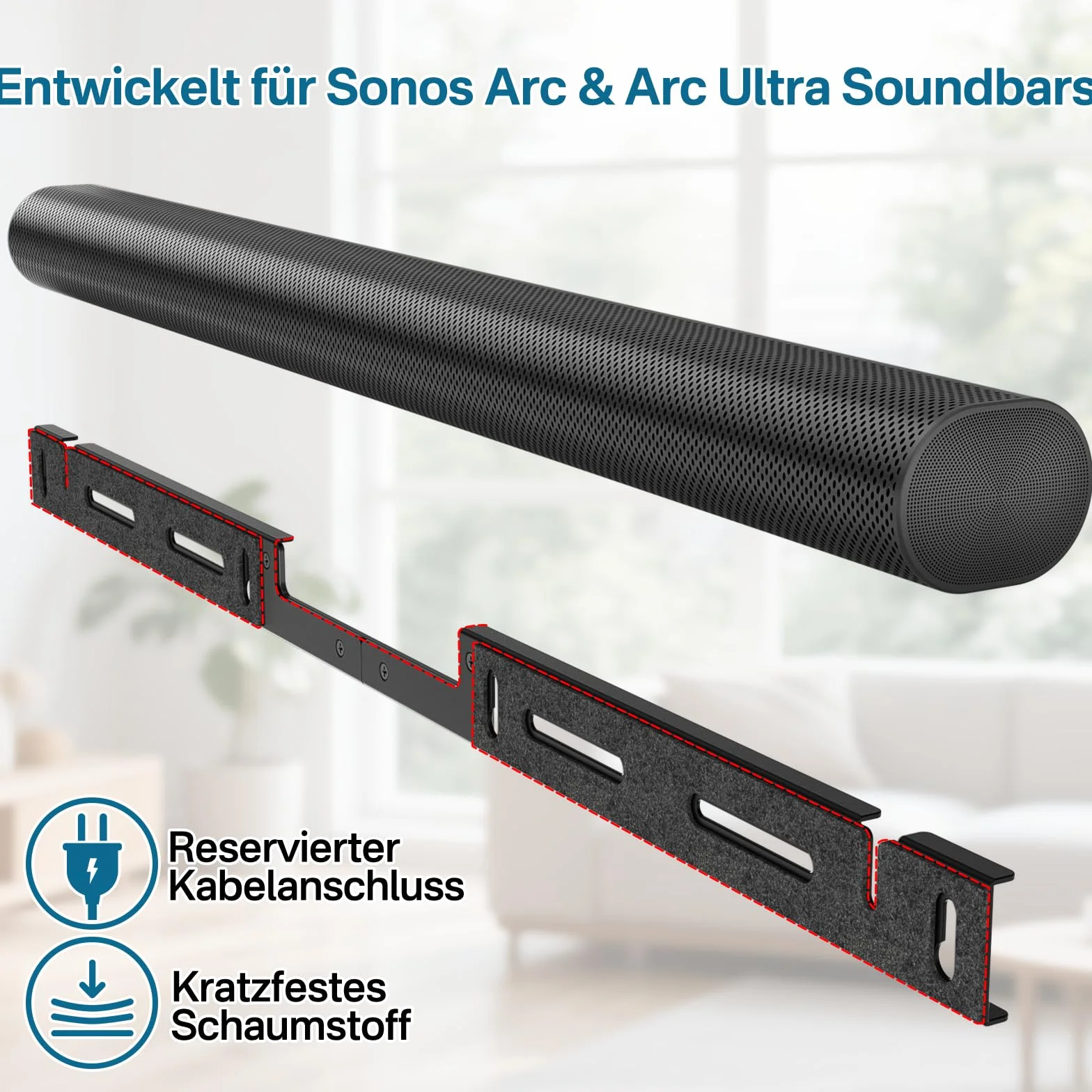 notiela Heavy-Duty uchwyt na soundbar do Sonos Arc i Sonos Arc Ultra uchwyt ścienny - pływająca metalowa półka do Sonos Arc i Arc Ultra, łatwy w montażu uchwyt ścienny Soundbar