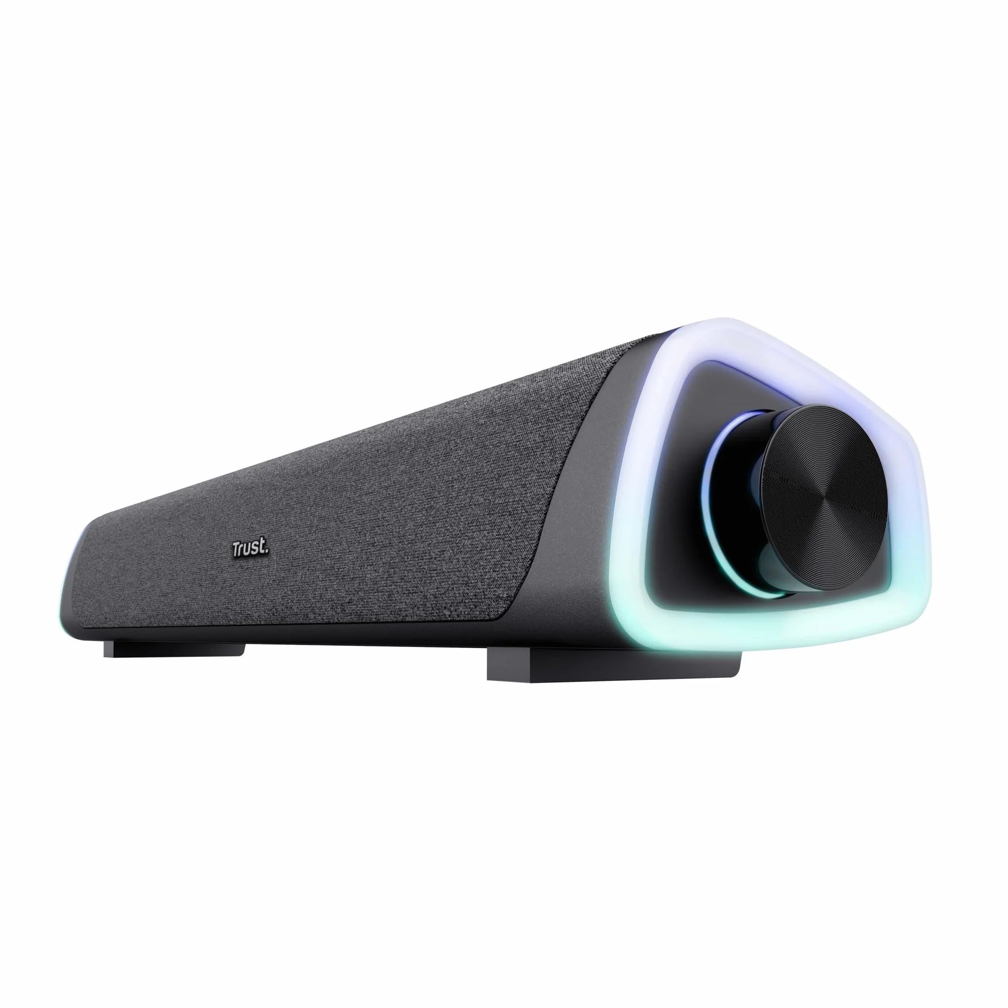 Trust Liro Soundbar do Komputera i Laptopa, Kompaktowy Głośnik Stereo LED RGB Zasilany przez USB, Moc Szczytowa 12W, Połączenie Audio Jack 3,5 mm, Podświetlane Głośniki PC, Czarny