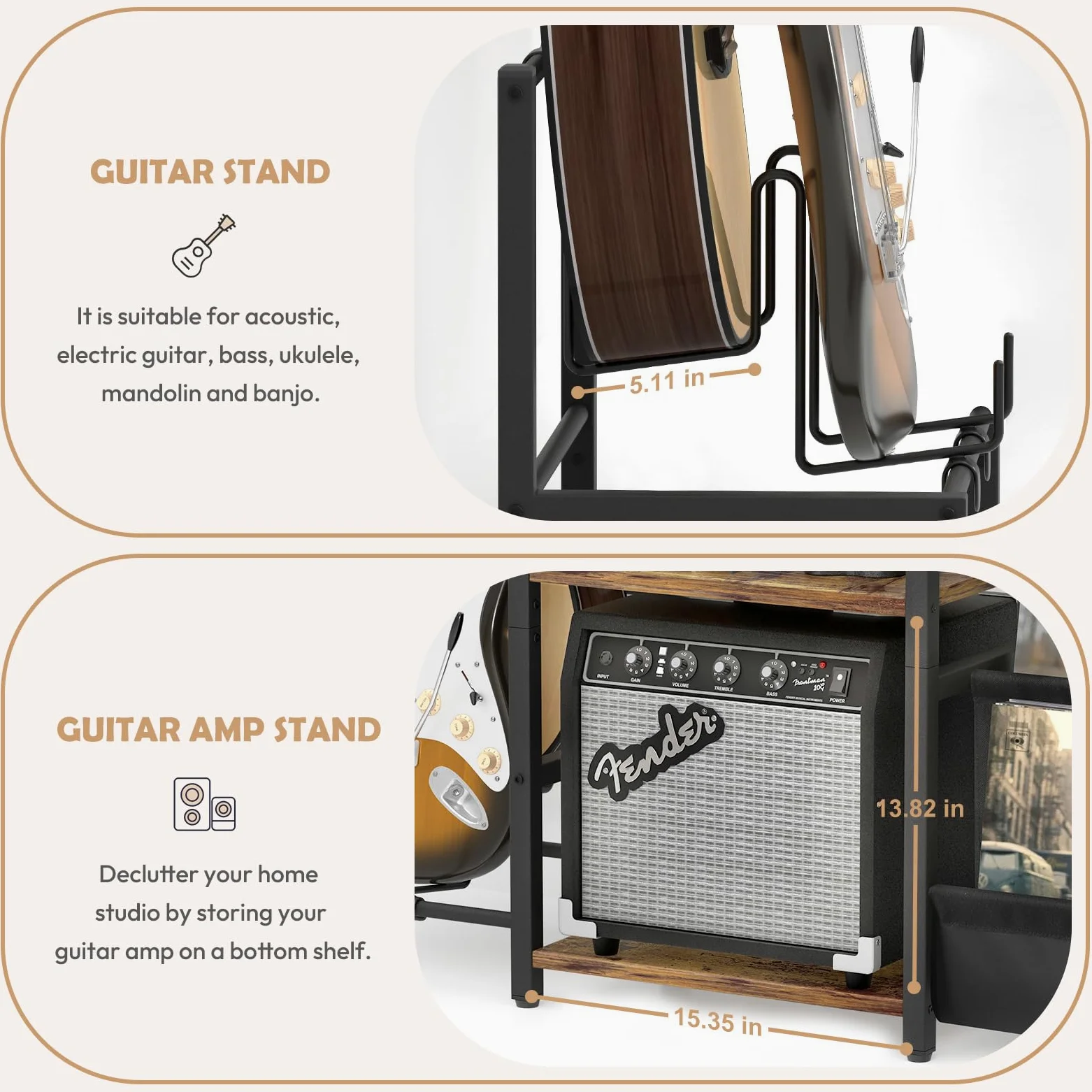 Bikoney - Uchwyt na odtwarzacz nagrywający, stojak na gitarę akustyczną, gitarę elektryczną, basy ze stojakiem wzmacniacza, 3-poziomowe przechowywanie płyt winylowych do 200