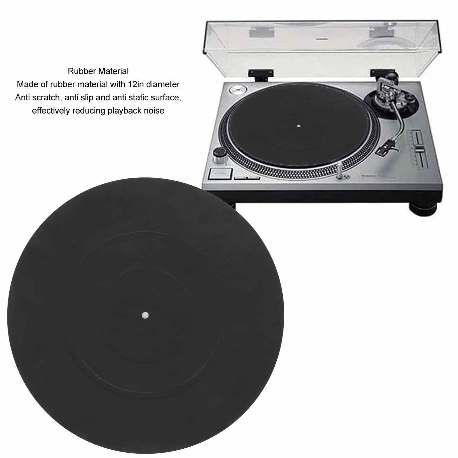 Gramofon Slipmat, 12-calowa Gumowa Mata Antystatyczna, Antywibracyjna, Miękka Gumowa Podkładka Gramofonowa, do Gramofonu Gramofonowego, Czarna