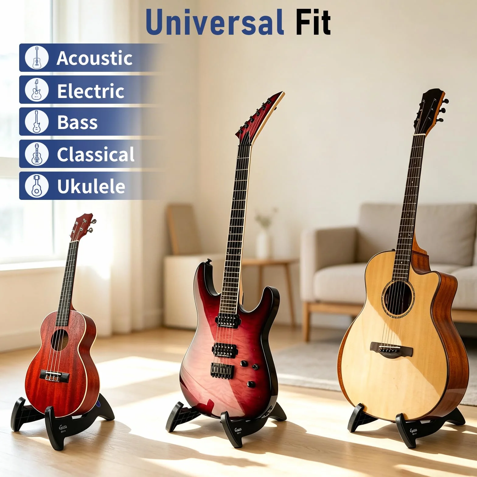 GUITTO Statyw do gitary regulowany klasyczny stojak w kształcie litery A uniwersalny do gitar akustycznych i basowych elektrycznych składany podłogowy stojak podróżny mały pojedynczy uchwyt GGS-01