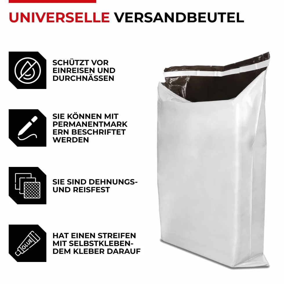 Emerson 50 sztuk plastikowych torebek wysyłkowych 40 x 50 cm | torba wysyłkowa z zamknięciem samoprzylepnym | białe nieprzezroczyste | torebki wysyłkowe na ubrania, artykuły | worki do pakowania