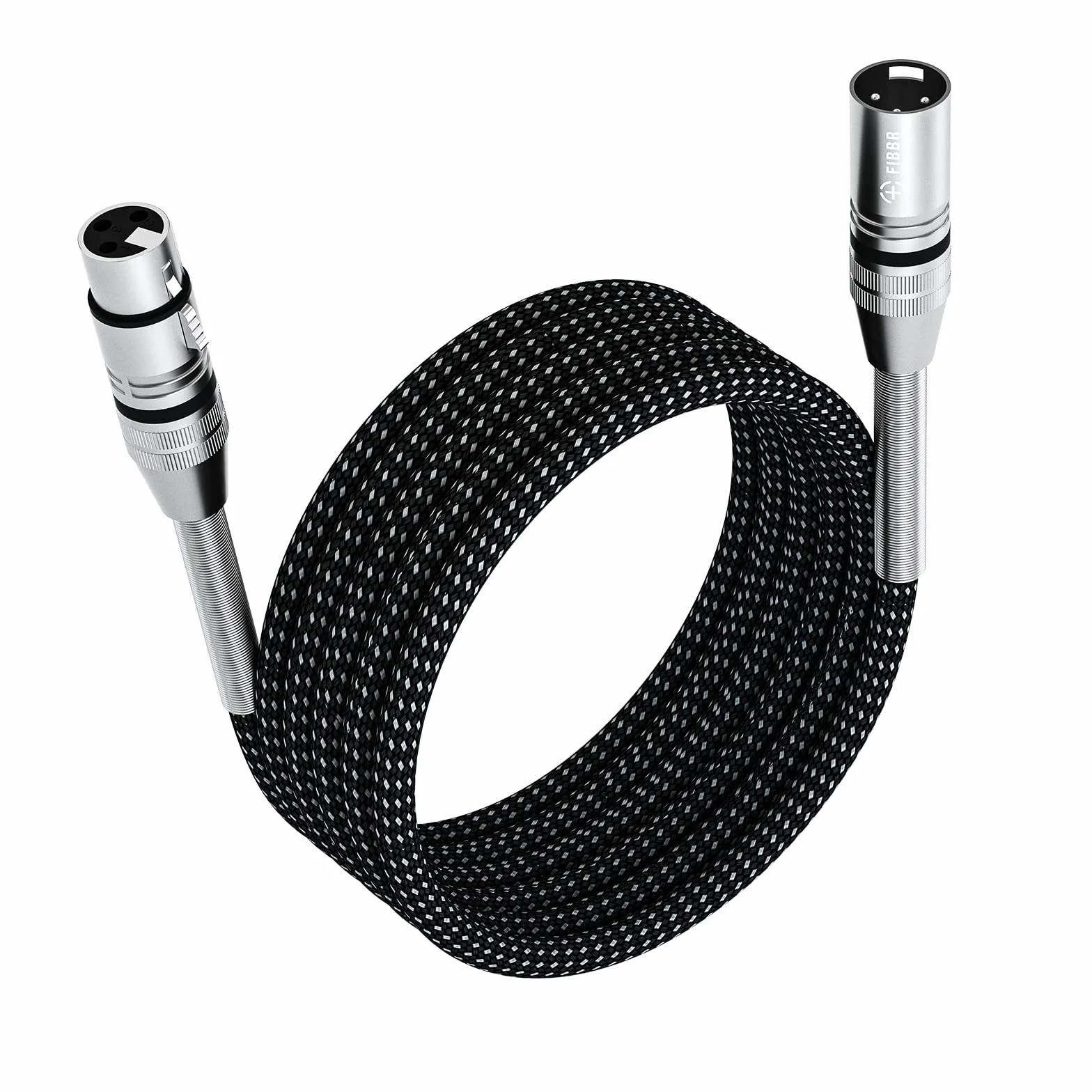 FIBBR XLR Kabel 2M, Kabel Mikrofonowy, Nylonowy, Pleciony XLR Męski na żeński, Wytrzymały, Zrównoważony Przewód Mikrofonowy, Kompatybilny z Przedwzmacniaczami/Systemami Głośnikowymi i Innymi