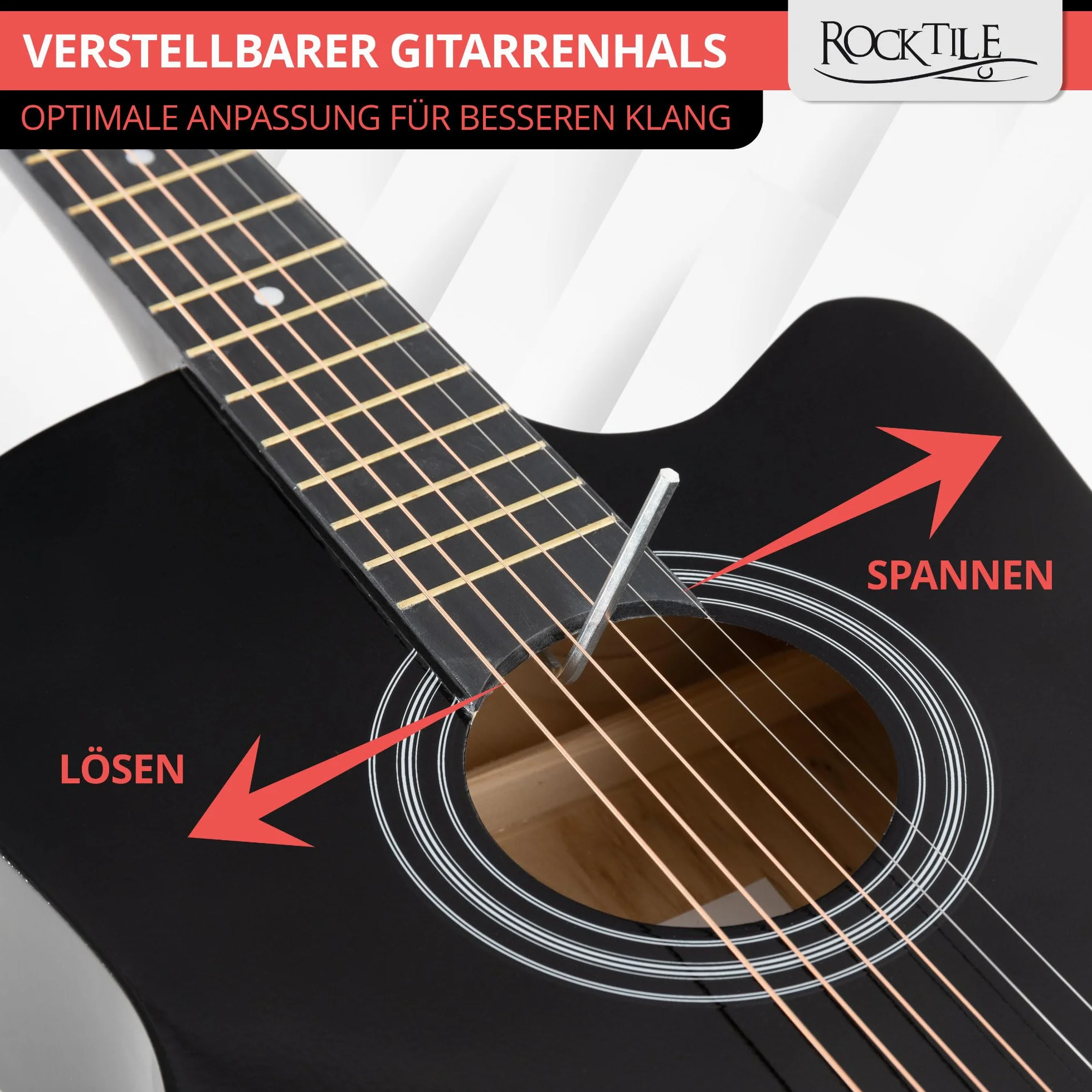 Rocktile WSD-5C-BK Slim Line zestaw gitar westernowych, gitara akustyczna Dreadnought - gitara westernowa z korpusem z lipy - szyja: Catalpa - zestaw z torbą, strunami zapasowymi, paskiem i kostkami