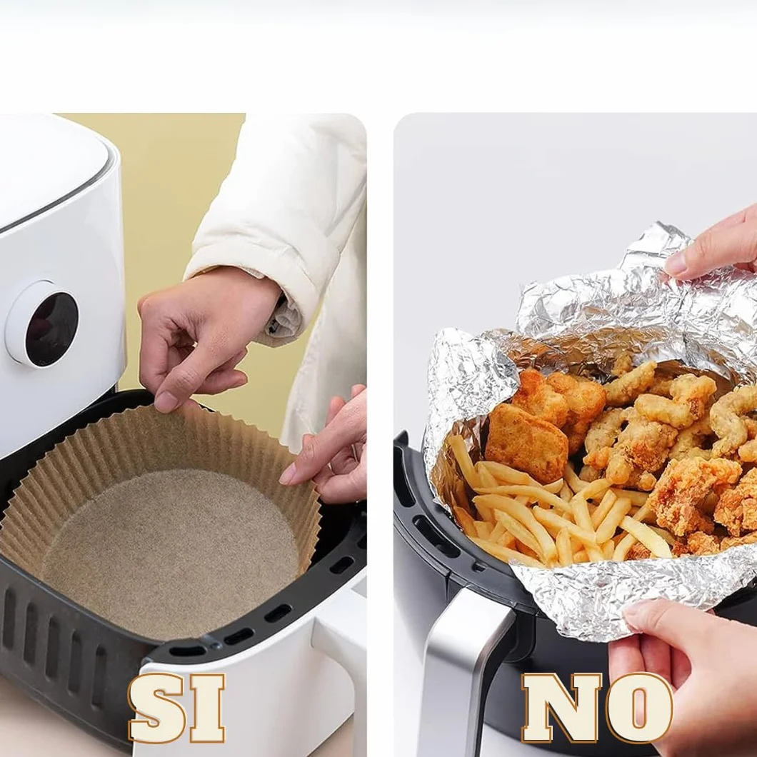 Nieprzywierająca wkładka papierowa do frytownicy powietrznej, 100 sztuk, okrągłe, 16-20 cm, nadaje się do żywności, bez BPA, do frytownic 3-4,5L i kuchenek mikrofalowych