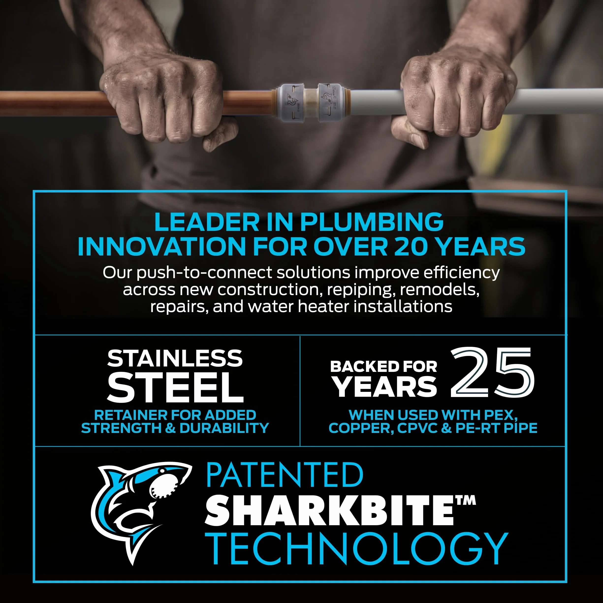 SharkBite Max łącznik do rur 3/4 cala, zestaw 4 sztuk, mosiężna armatura hydrauliczna, rura PEX, miedź, CPVC, PE-RT, HDPE, UR016A4